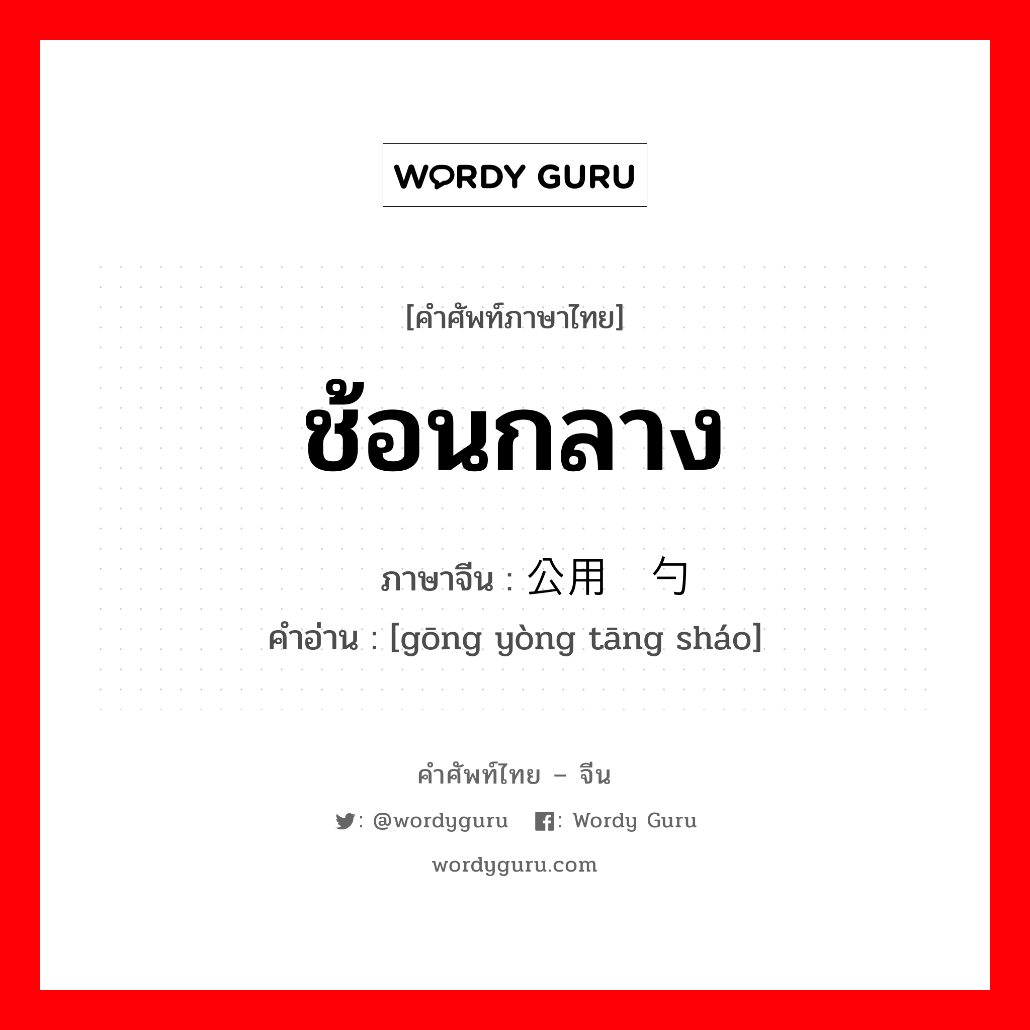 ช้อนกลาง ภาษาจีนคืออะไร, คำศัพท์ภาษาไทย - จีน ช้อนกลาง ภาษาจีน 公用汤勺 คำอ่าน [gōng yòng tāng sháo]