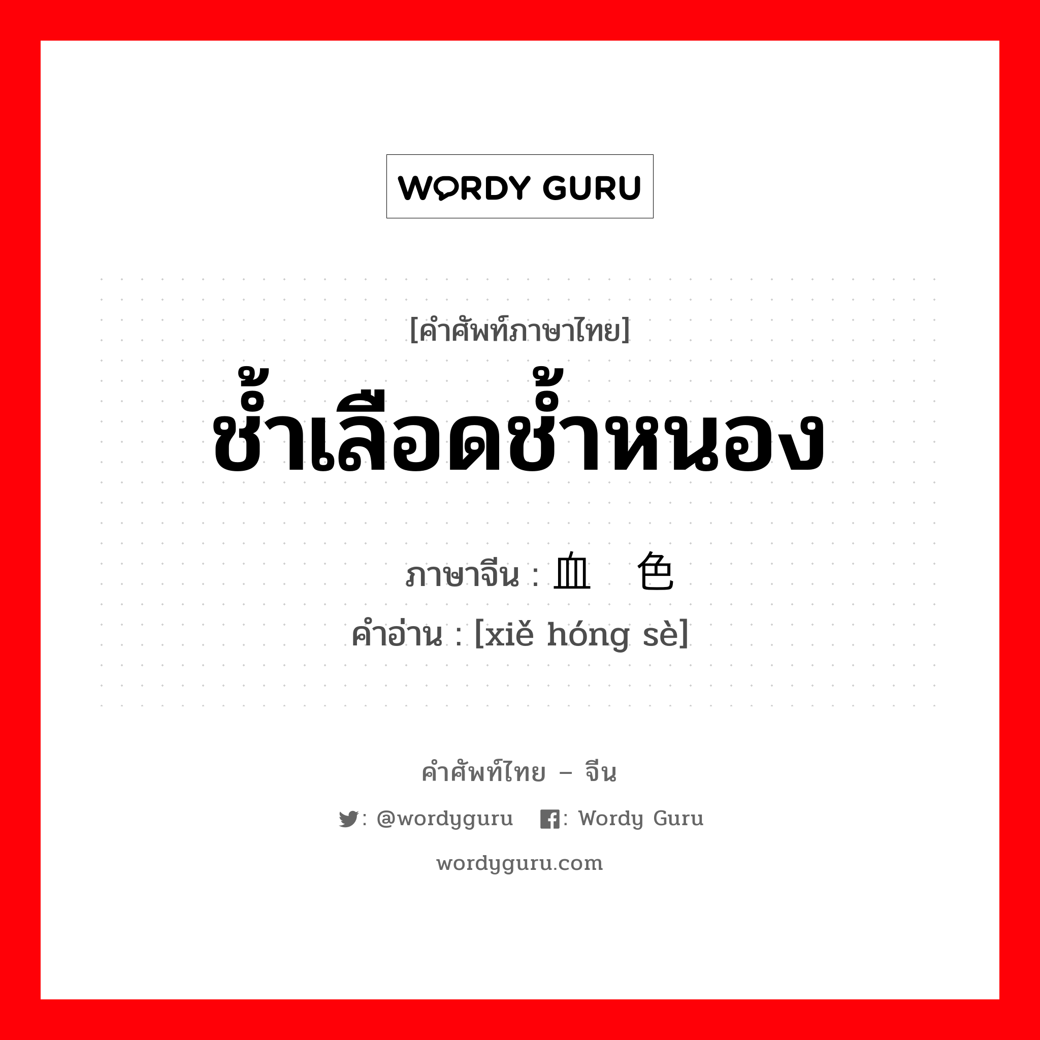 ช้ำเลือดช้ำหนอง ภาษาจีนคืออะไร, คำศัพท์ภาษาไทย - จีน ช้ำเลือดช้ำหนอง ภาษาจีน 血红色 คำอ่าน [xiě hóng sè]