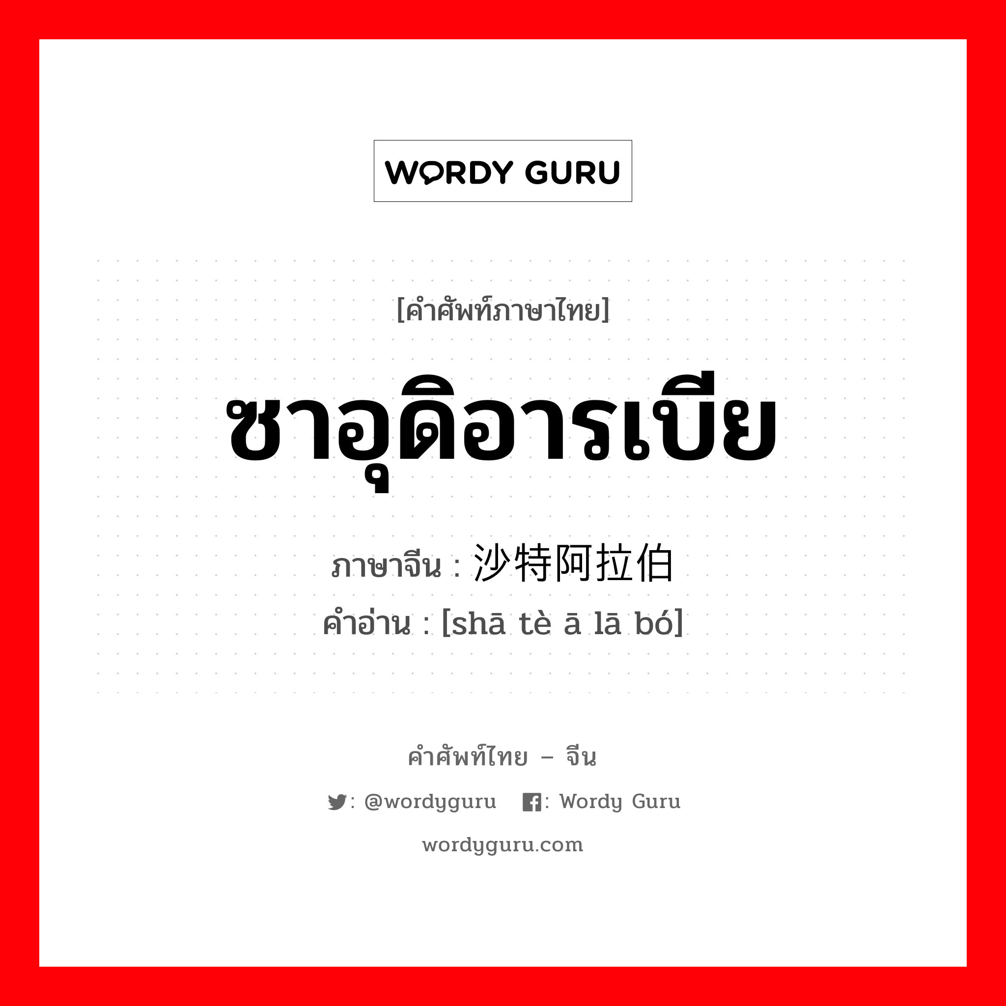 ซาอุดิอารเบีย ภาษาจีนคืออะไร, คำศัพท์ภาษาไทย - จีน ซาอุดิอารเบีย ภาษาจีน 沙特阿拉伯 คำอ่าน [shā tè ā lā bó]