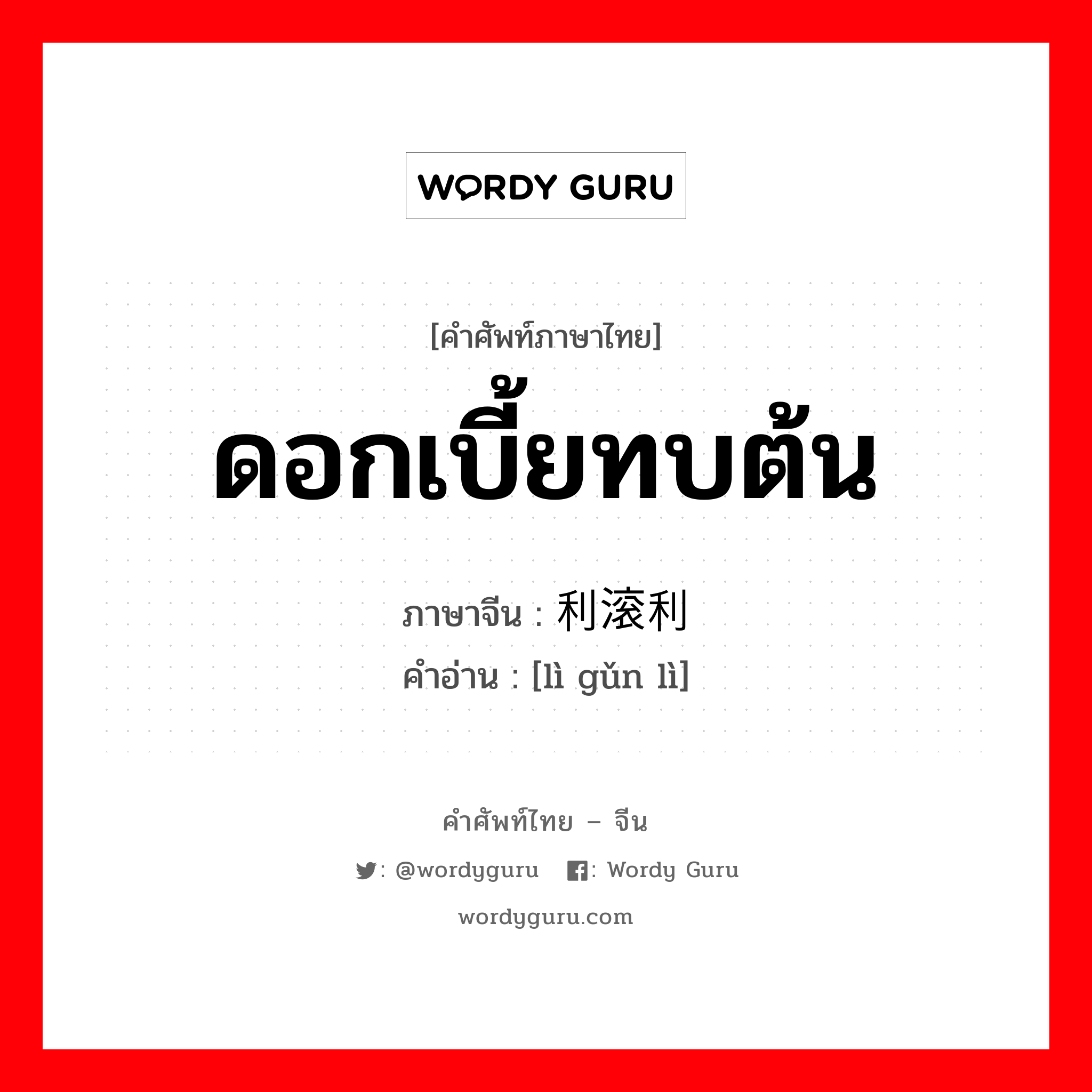 ดอกเบี้ยทบต้น ภาษาจีนคืออะไร, คำศัพท์ภาษาไทย - จีน ดอกเบี้ยทบต้น ภาษาจีน 利滚利 คำอ่าน [lì gǔn lì]