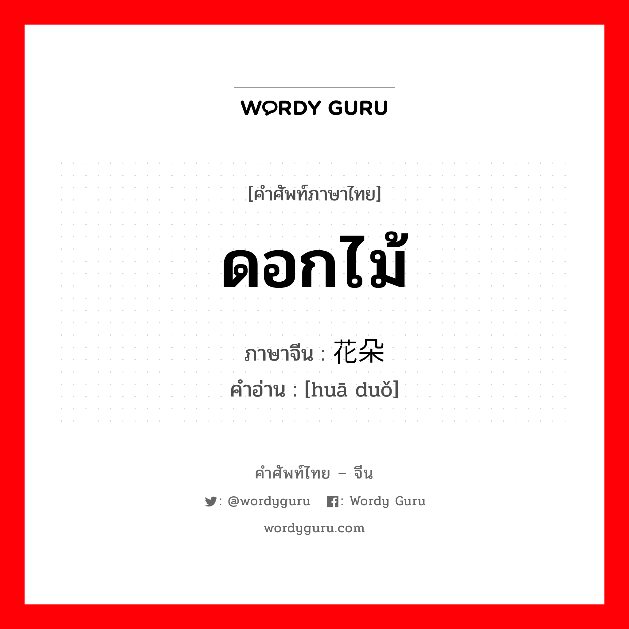 ดอกไม้ ภาษาจีนคืออะไร, คำศัพท์ภาษาไทย - จีน ดอกไม้ ภาษาจีน 花朵 คำอ่าน [huā duǒ]