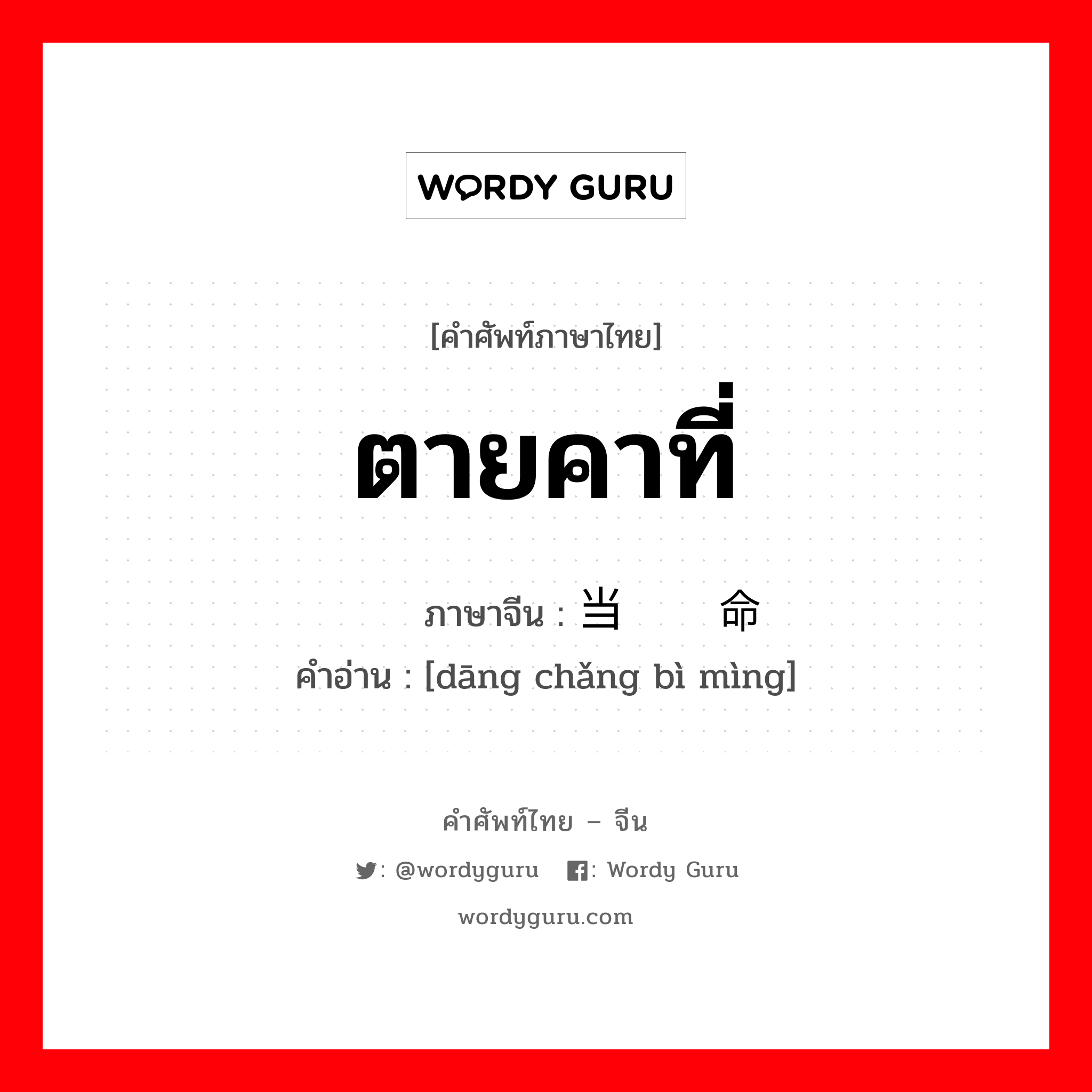 ตายคาที่ ภาษาจีนคืออะไร, คำศัพท์ภาษาไทย - จีน ตายคาที่ ภาษาจีน 当场毙命 คำอ่าน [dāng chǎng bì mìng]