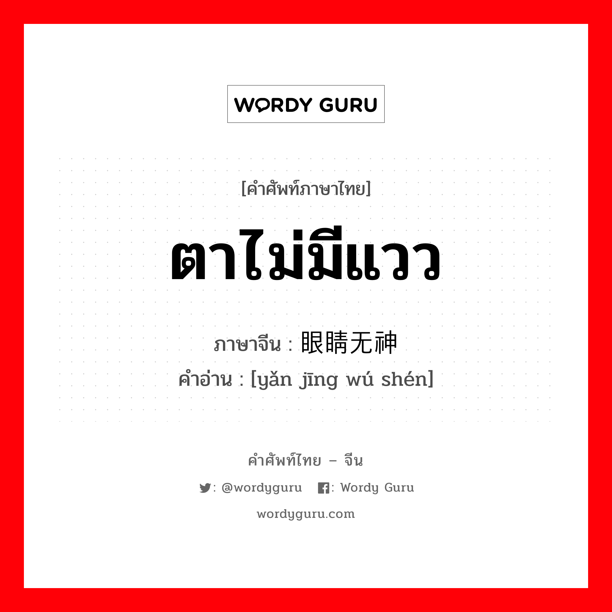 ตาไม่มีแวว ภาษาจีนคืออะไร, คำศัพท์ภาษาไทย - จีน ตาไม่มีแวว ภาษาจีน 眼睛无神 คำอ่าน [yǎn jīng wú shén]