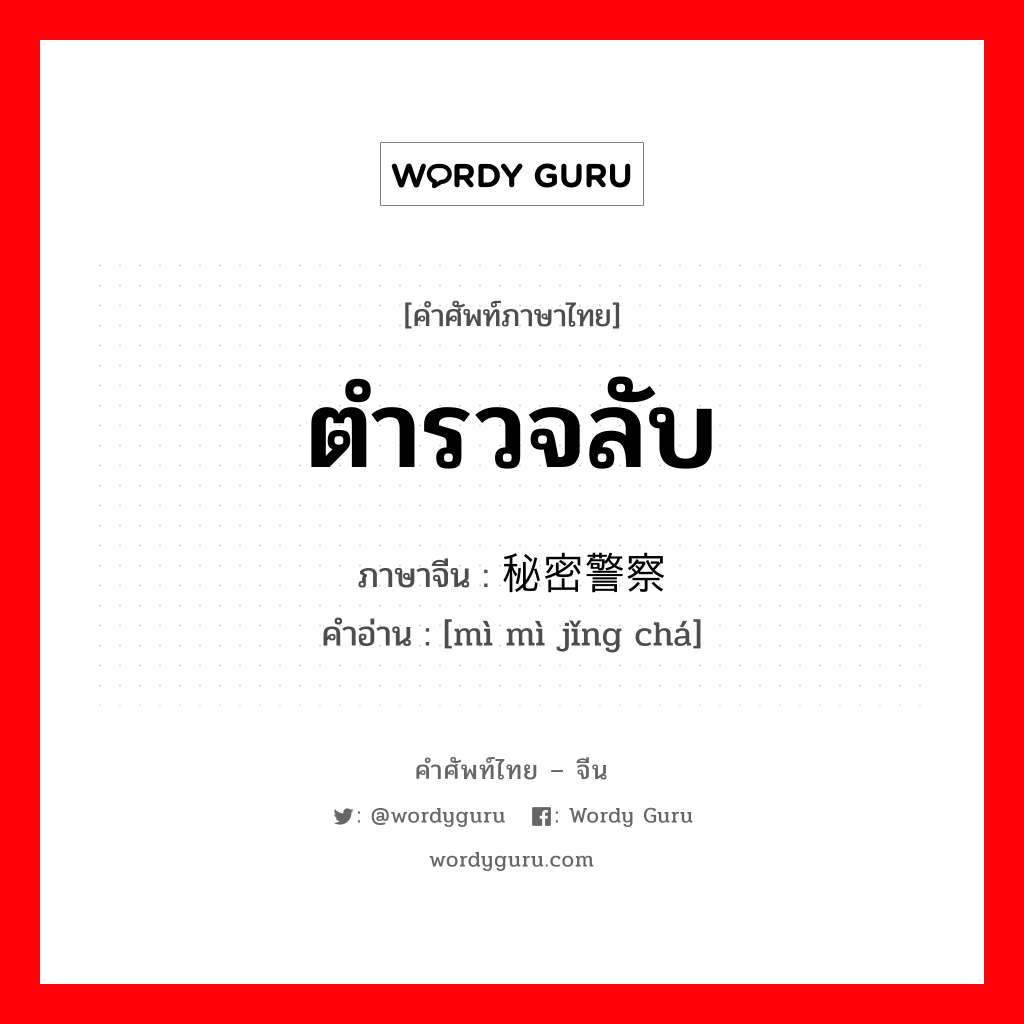 ตำรวจลับ ภาษาจีนคืออะไร, คำศัพท์ภาษาไทย - จีน ตำรวจลับ ภาษาจีน 秘密警察 คำอ่าน [mì mì jǐng chá]