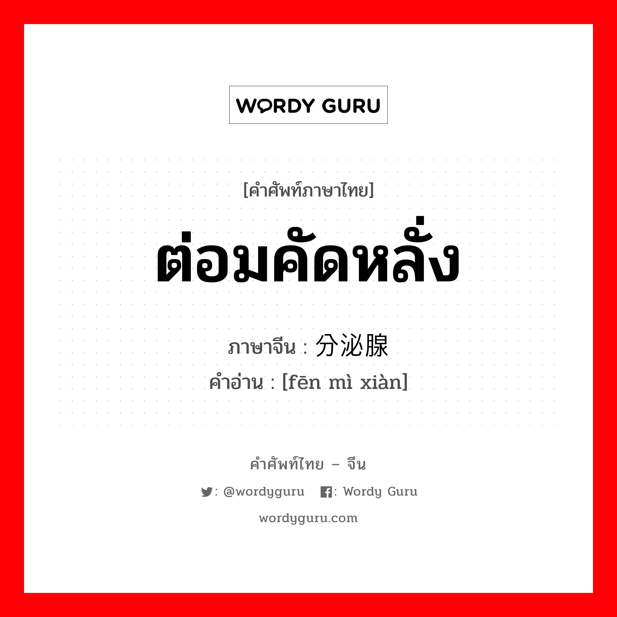 ต่อมคัดหลั่ง ภาษาจีนคืออะไร, คำศัพท์ภาษาไทย - จีน ต่อมคัดหลั่ง ภาษาจีน 分泌腺 คำอ่าน [fēn mì xiàn]