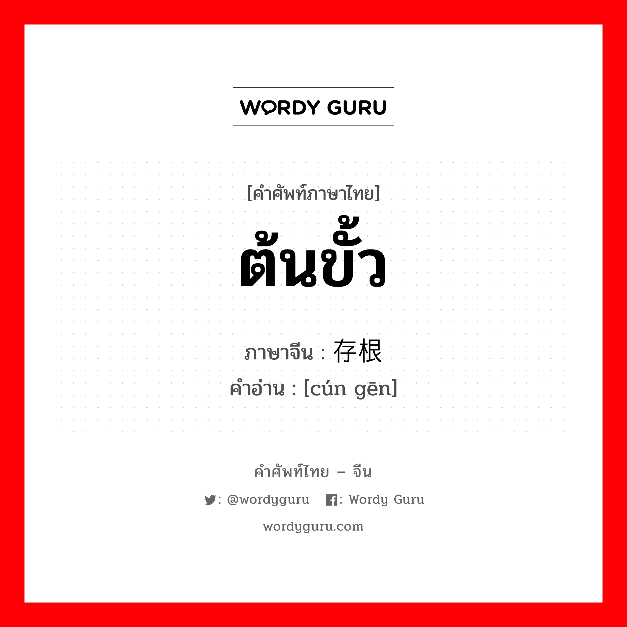 ต้นขั้ว ภาษาจีนคืออะไร, คำศัพท์ภาษาไทย - จีน ต้นขั้ว ภาษาจีน 存根 คำอ่าน [cún gēn]