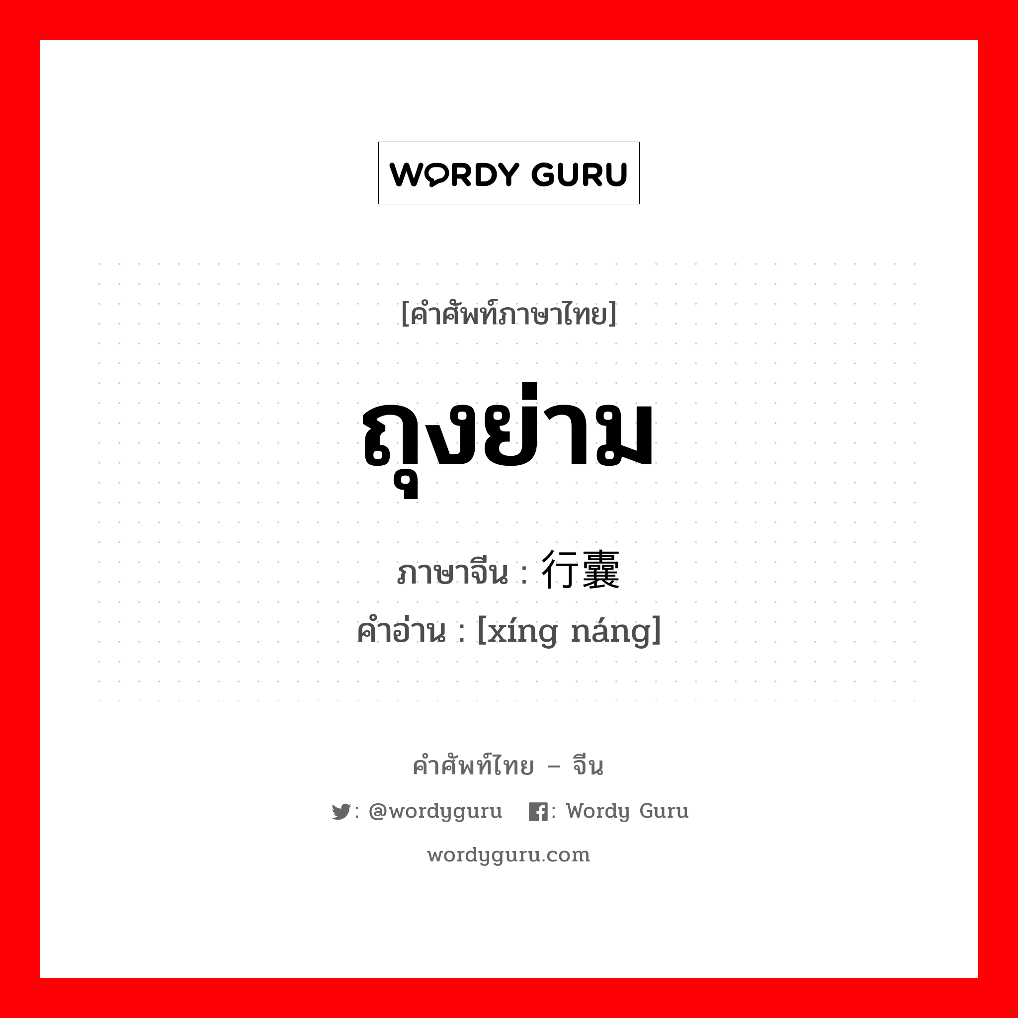 ถุงย่าม ภาษาจีนคืออะไร, คำศัพท์ภาษาไทย - จีน ถุงย่าม ภาษาจีน 行囊 คำอ่าน [xíng náng]