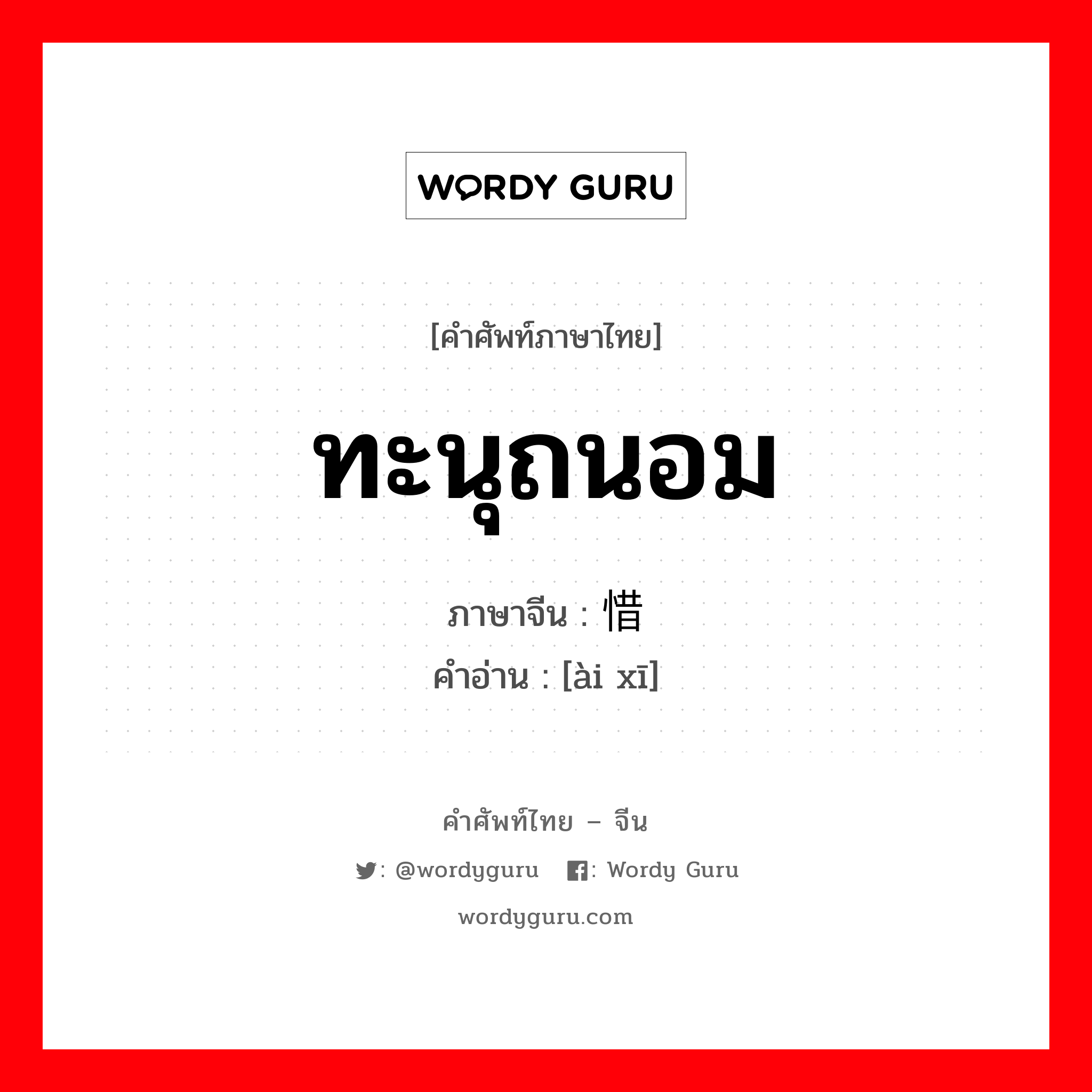 ทะนุถนอม ภาษาจีนคืออะไร, คำศัพท์ภาษาไทย - จีน ทะนุถนอม ภาษาจีน 爱惜 คำอ่าน [ài xī]