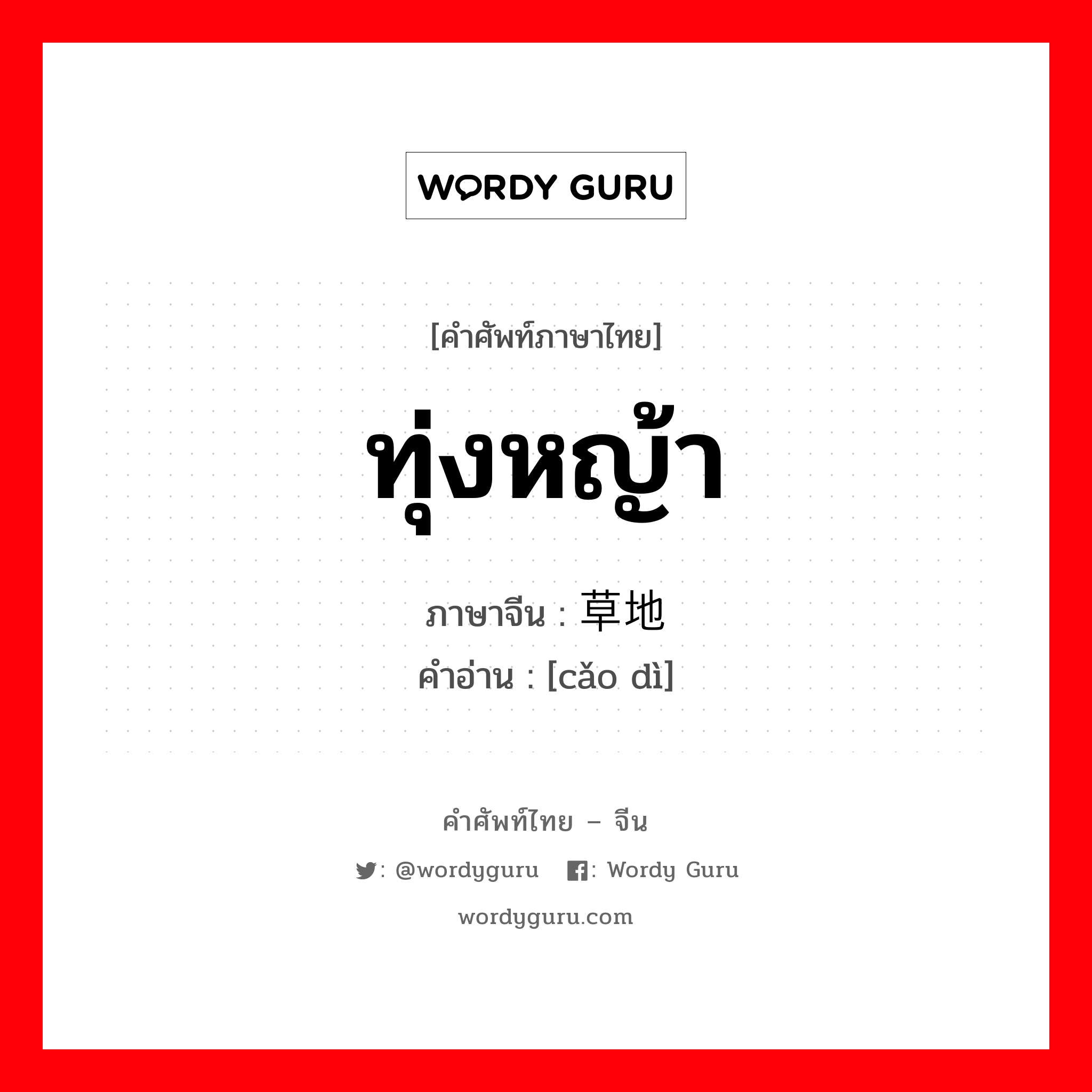 ทุ่งหญ้า ภาษาจีนคืออะไร, คำศัพท์ภาษาไทย - จีน ทุ่งหญ้า ภาษาจีน 草地 คำอ่าน [cǎo dì]