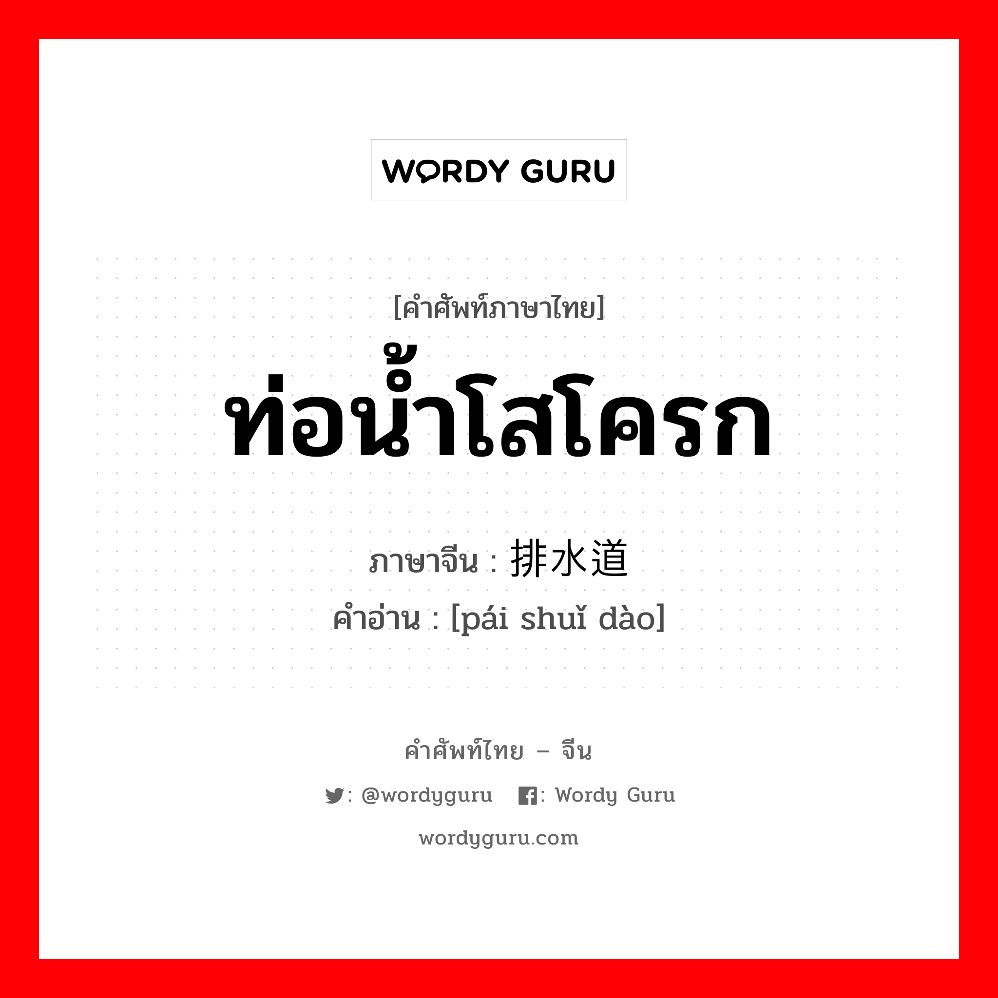 ท่อน้ำโสโครก ภาษาจีนคืออะไร, คำศัพท์ภาษาไทย - จีน ท่อน้ำโสโครก ภาษาจีน 排水道 คำอ่าน [pái shuǐ dào]