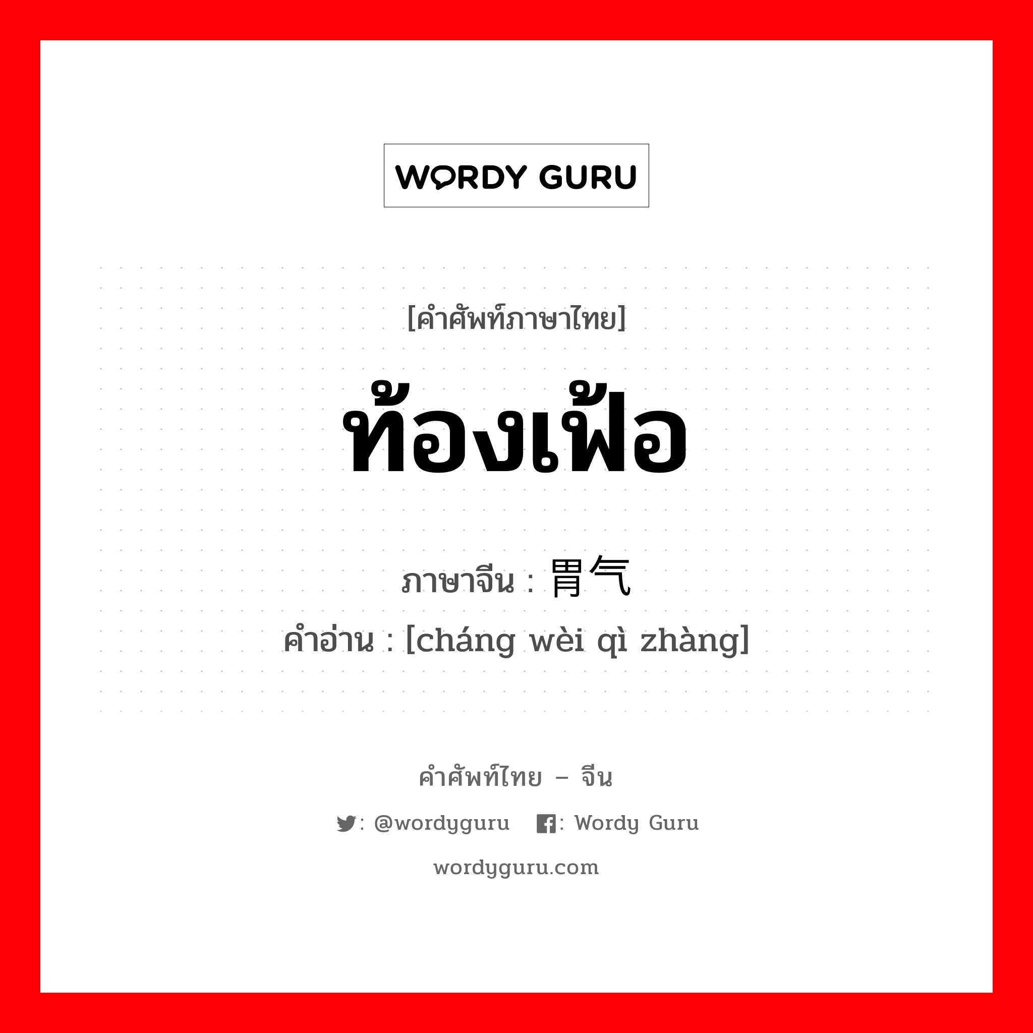 ท้องเฟ้อ ภาษาจีนคืออะไร, คำศัพท์ภาษาไทย - จีน ท้องเฟ้อ ภาษาจีน 肠胃气胀 คำอ่าน [cháng wèi qì zhàng]