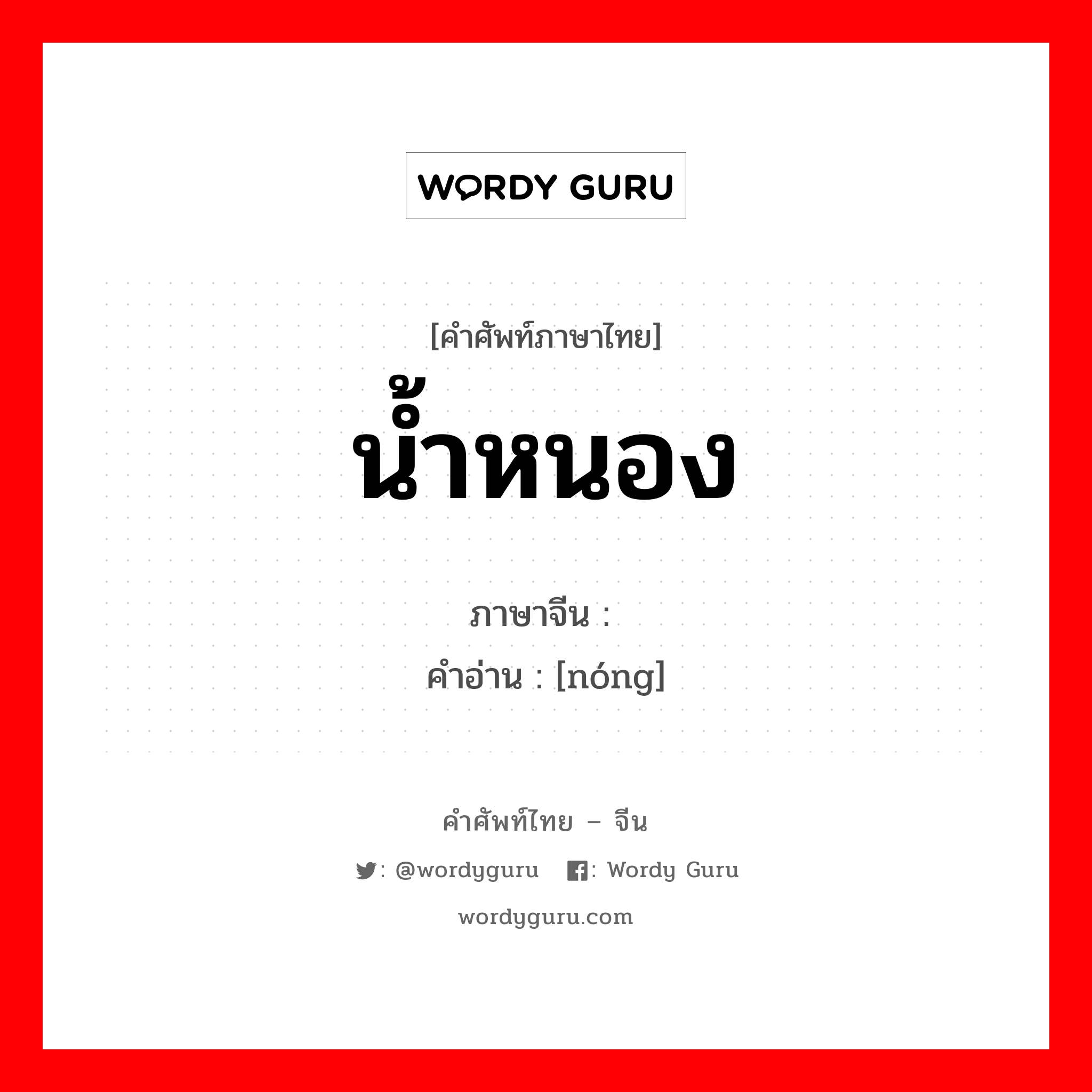 น้ำหนอง ภาษาจีนคืออะไร, คำศัพท์ภาษาไทย - จีน น้ำหนอง ภาษาจีน 脓 คำอ่าน [nóng]