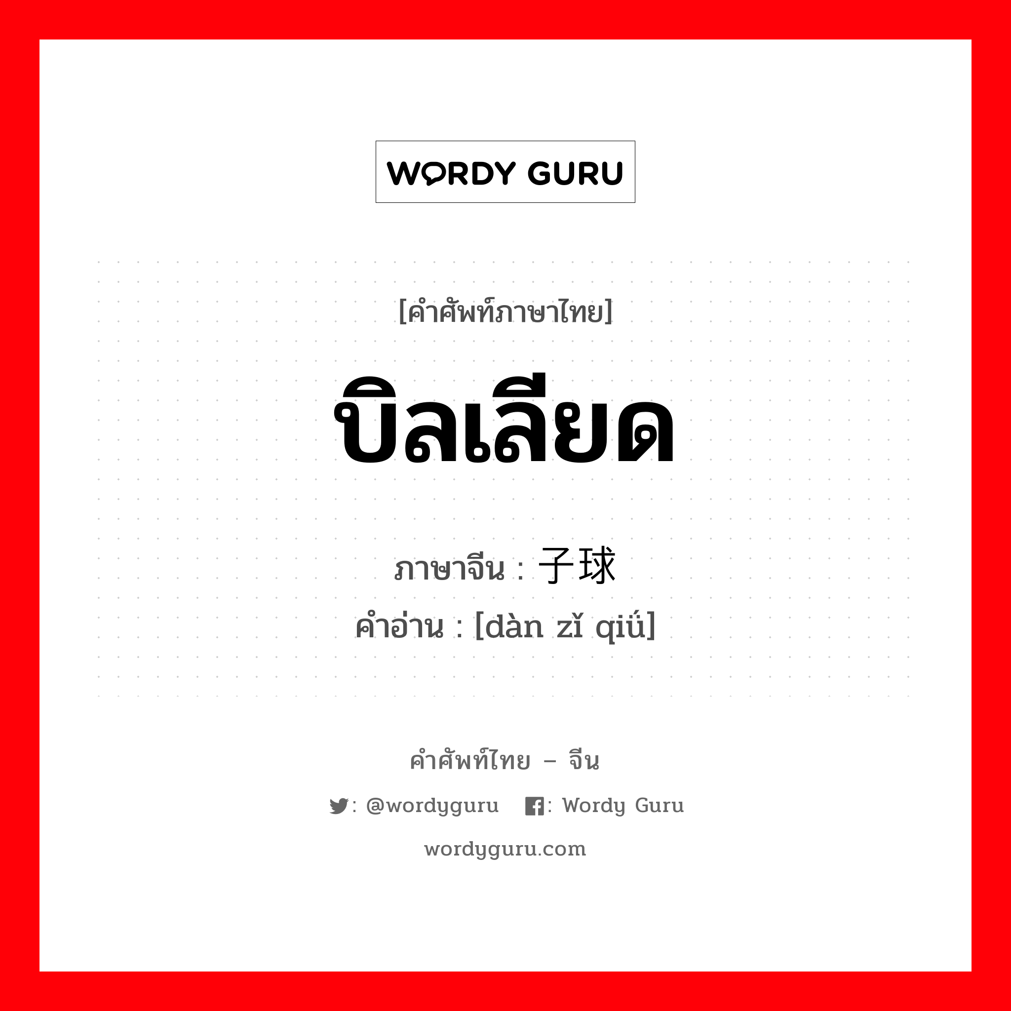 บิลเลียด ภาษาจีนคืออะไร, คำศัพท์ภาษาไทย - จีน บิลเลียด ภาษาจีน 弹子球 คำอ่าน [dàn zǐ qiǘ]