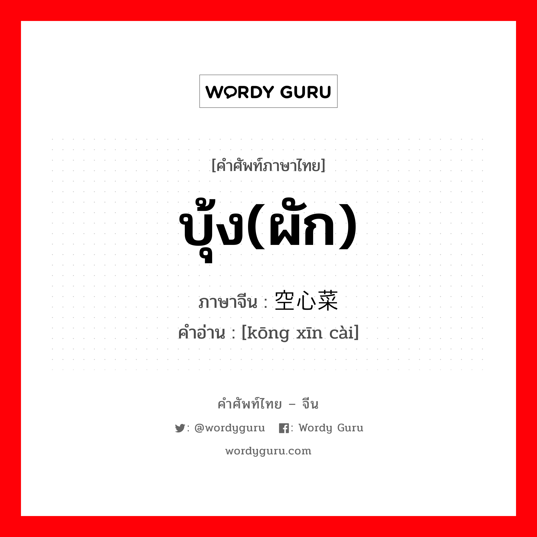 บุ้ง(ผัก) ภาษาจีนคืออะไร, คำศัพท์ภาษาไทย - จีน บุ้ง(ผัก) ภาษาจีน 空心菜 คำอ่าน [kōng xīn cài]