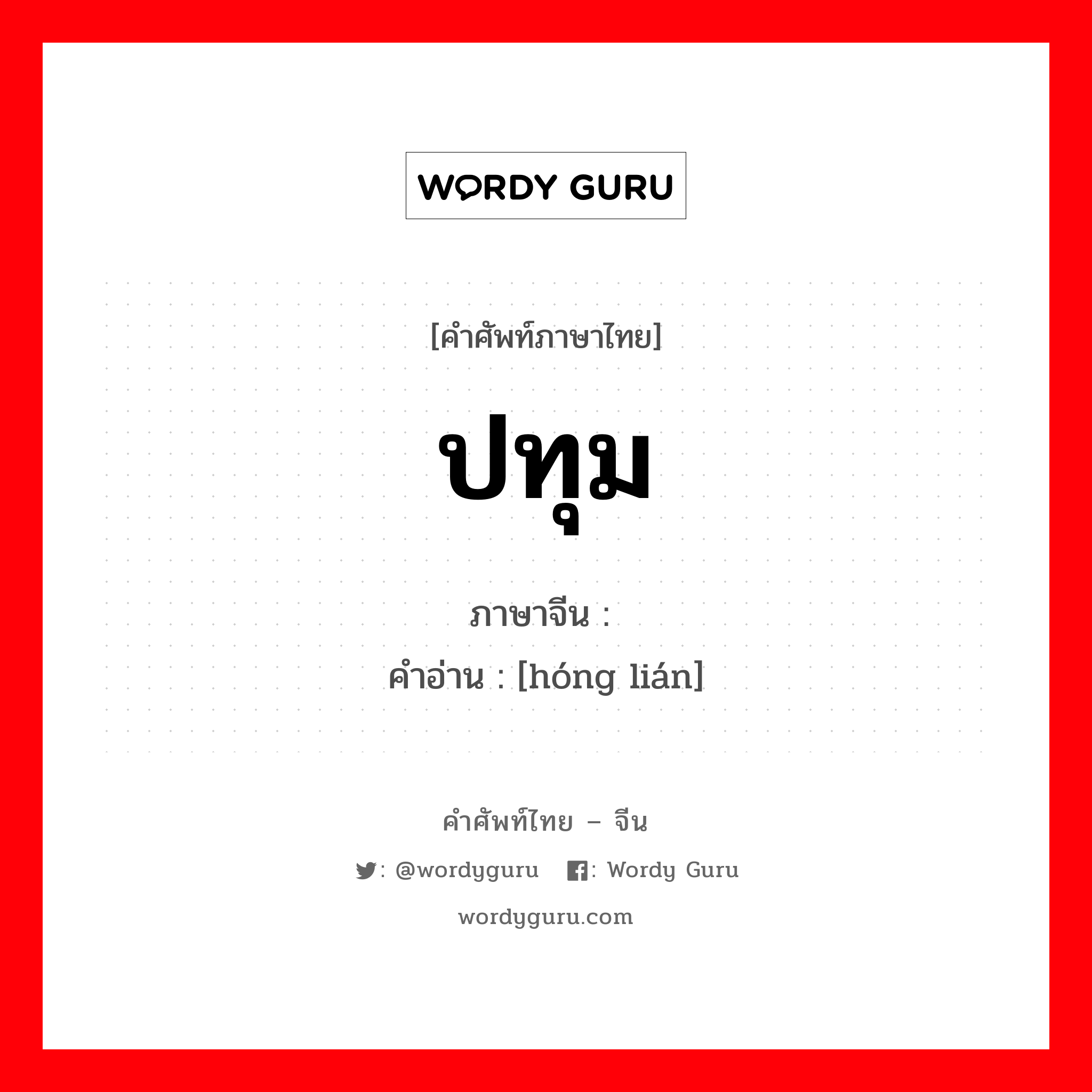 ปทุม ภาษาจีนคืออะไร, คำศัพท์ภาษาไทย - จีน ปทุม ภาษาจีน 红莲 คำอ่าน [hóng lián]