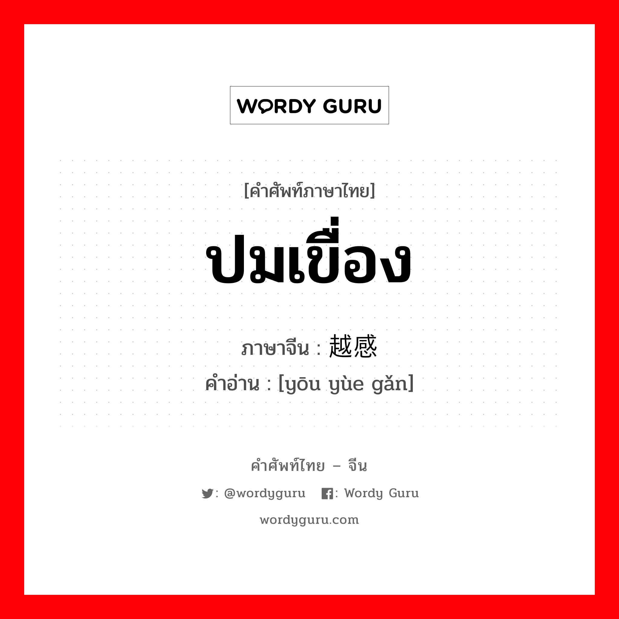 ปมเขื่อง ภาษาจีนคืออะไร, คำศัพท์ภาษาไทย - จีน ปมเขื่อง ภาษาจีน 优越感 คำอ่าน [yōu yùe gǎn]