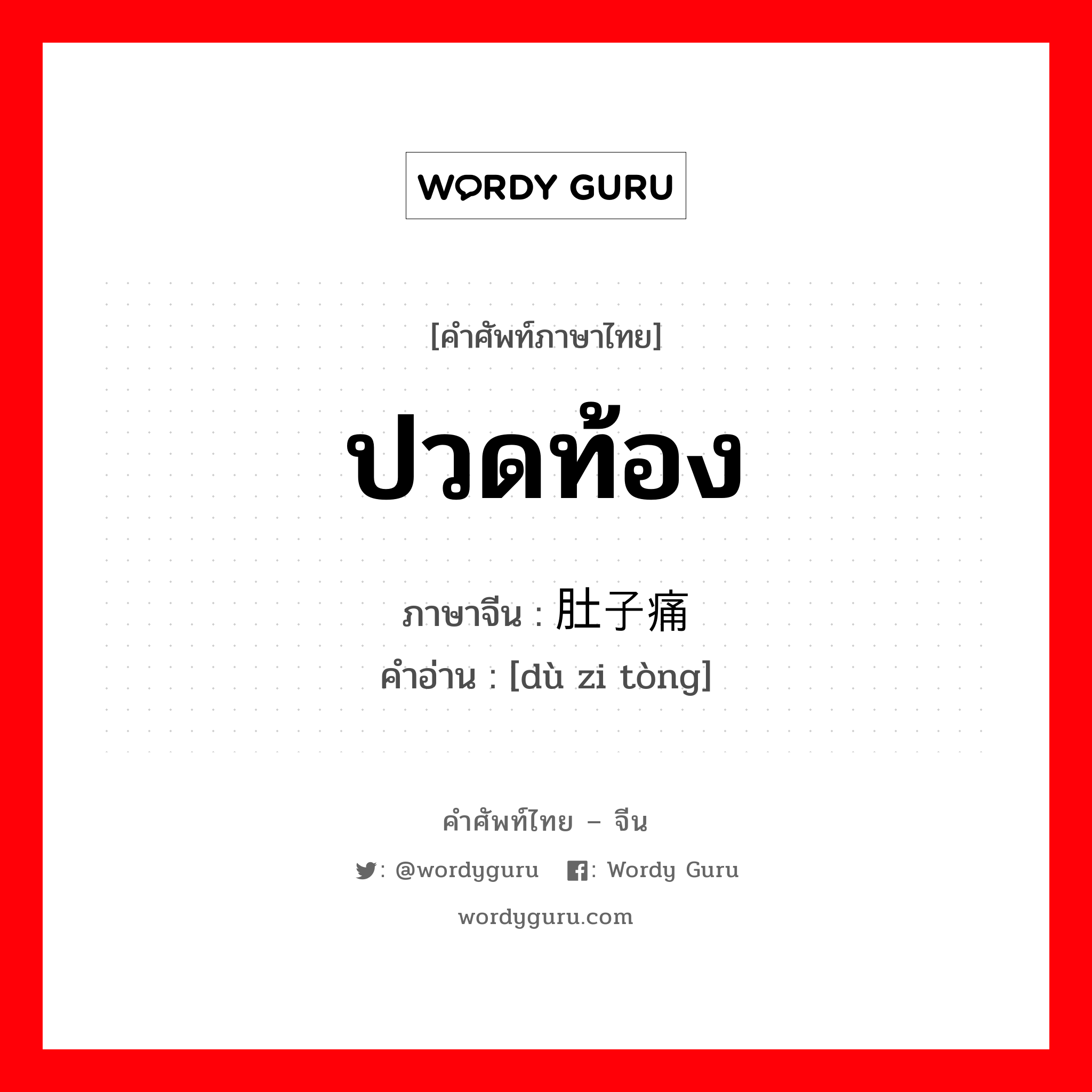 ปวดท้อง ภาษาจีนคืออะไร, คำศัพท์ภาษาไทย - จีน ปวดท้อง ภาษาจีน 肚子痛 คำอ่าน [dù zi tòng]