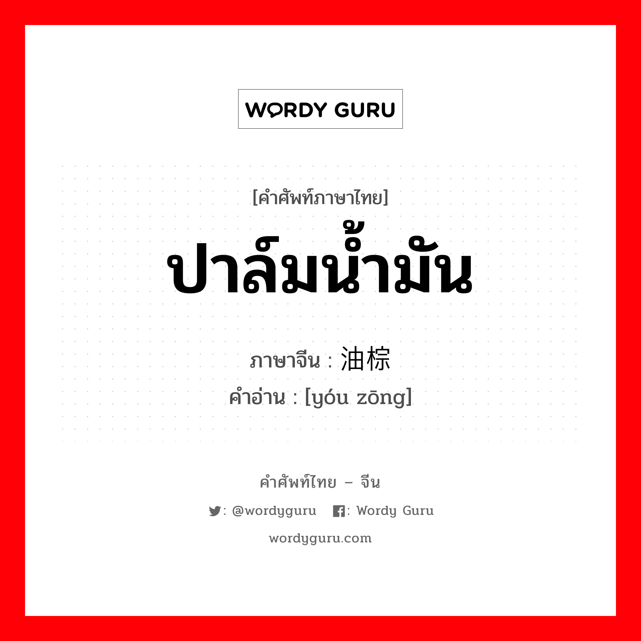 ปาล์มน้ำมัน ภาษาจีนคืออะไร, คำศัพท์ภาษาไทย - จีน ปาล์มน้ำมัน ภาษาจีน 油棕 คำอ่าน [yóu zōng]