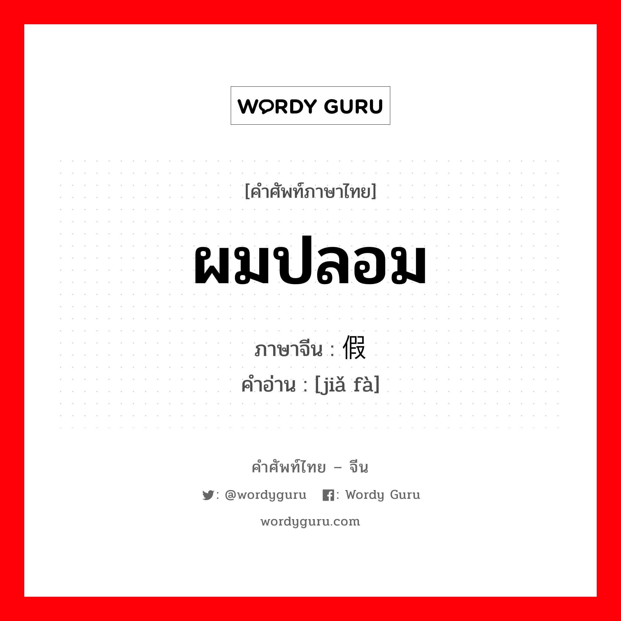 ผมปลอม ภาษาจีนคืออะไร, คำศัพท์ภาษาไทย - จีน ผมปลอม ภาษาจีน 假发 คำอ่าน [jiǎ fà]