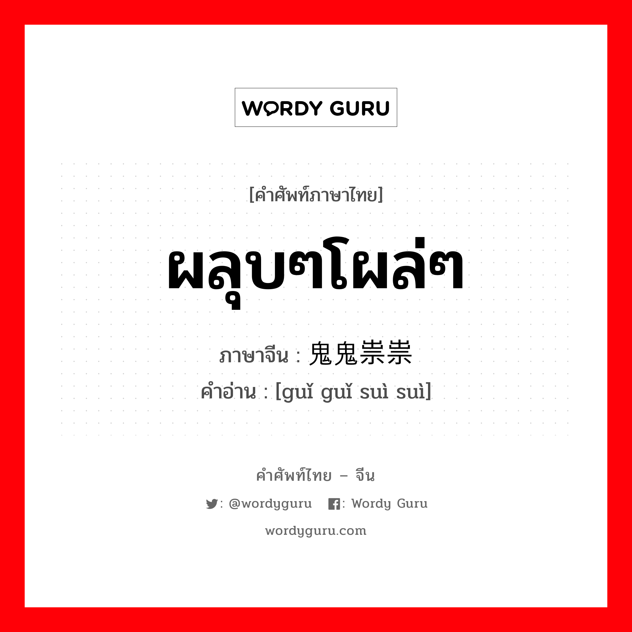 ผลุบๆโผล่ๆ ภาษาจีนคืออะไร, คำศัพท์ภาษาไทย - จีน ผลุบๆโผล่ๆ ภาษาจีน 鬼鬼祟祟 คำอ่าน [guǐ guǐ suì suì]