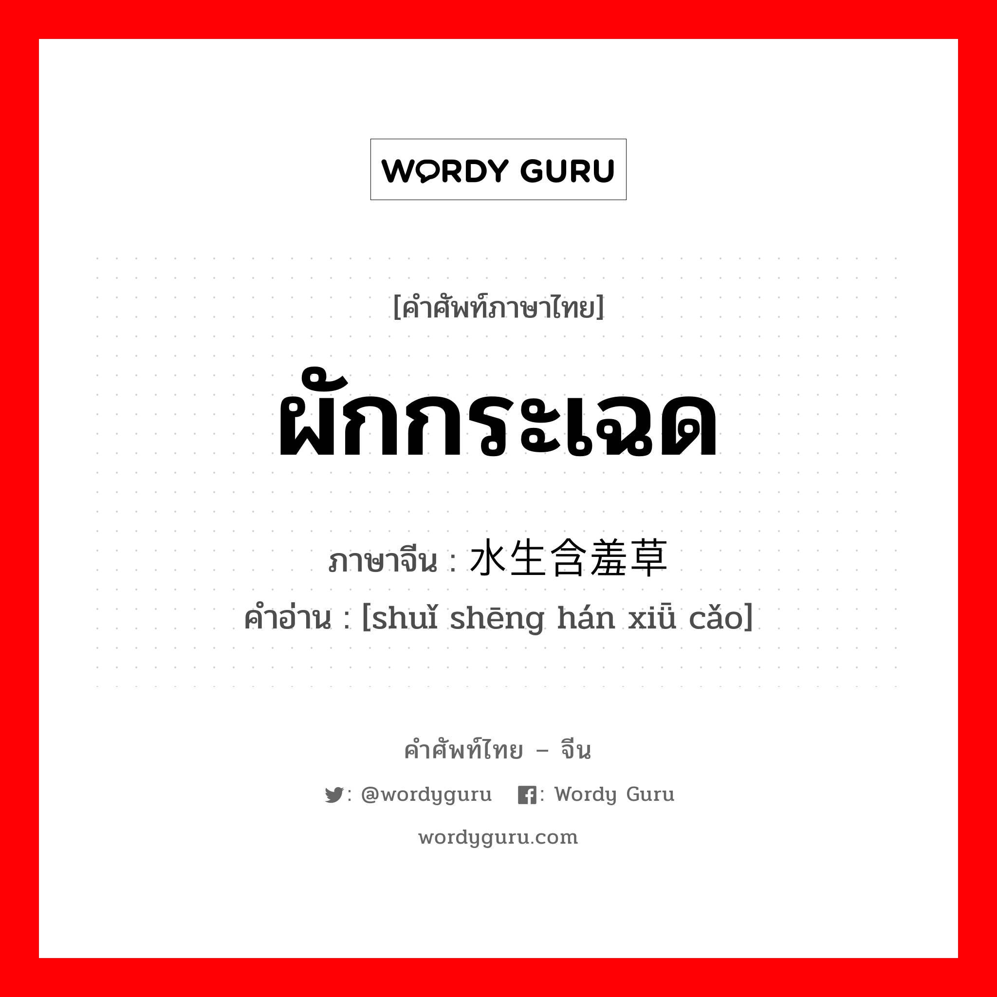 ผักกระเฉด ภาษาจีนคืออะไร, คำศัพท์ภาษาไทย - จีน ผักกระเฉด ภาษาจีน 水生含羞草 คำอ่าน [shuǐ shēng hán xiǖ cǎo]