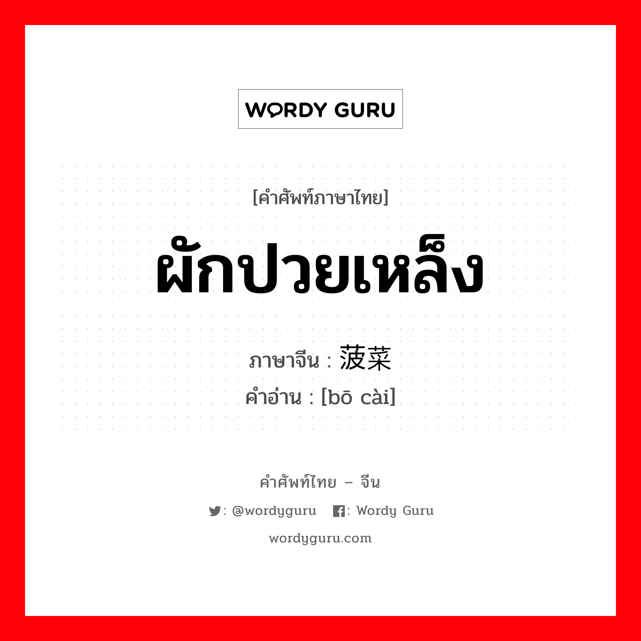 ผักปวยเหล็ง ภาษาจีนคืออะไร, คำศัพท์ภาษาไทย - จีน ผักปวยเหล็ง ภาษาจีน 菠菜 คำอ่าน [bō cài]