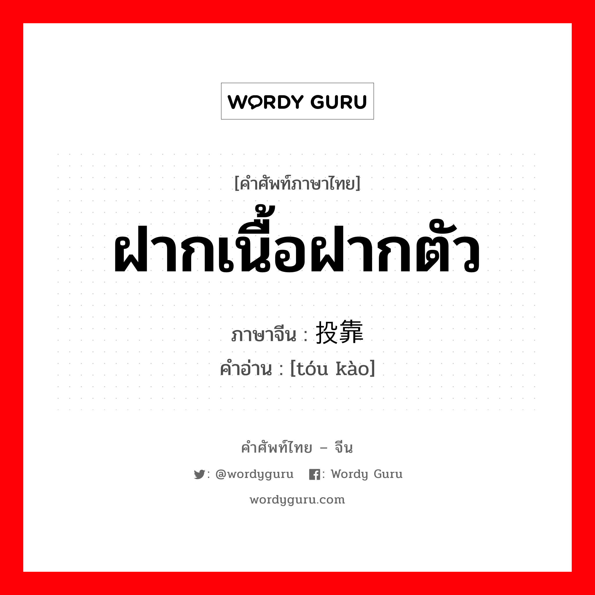 ฝากเนื้อฝากตัว ภาษาจีนคืออะไร, คำศัพท์ภาษาไทย - จีน ฝากเนื้อฝากตัว ภาษาจีน 投靠 คำอ่าน [tóu kào]