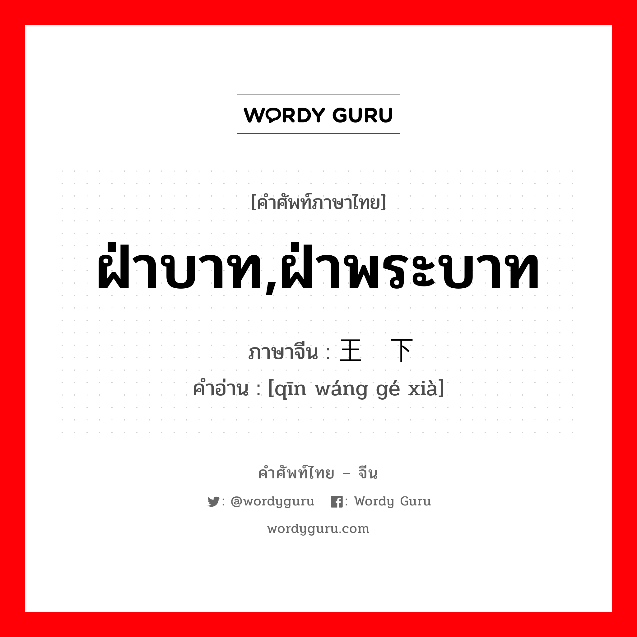 ฝ่าบาท,ฝ่าพระบาท ภาษาจีนคืออะไร, คำศัพท์ภาษาไทย - จีน ฝ่าบาท,ฝ่าพระบาท ภาษาจีน 亲王阁下 คำอ่าน [qīn wáng gé xià]