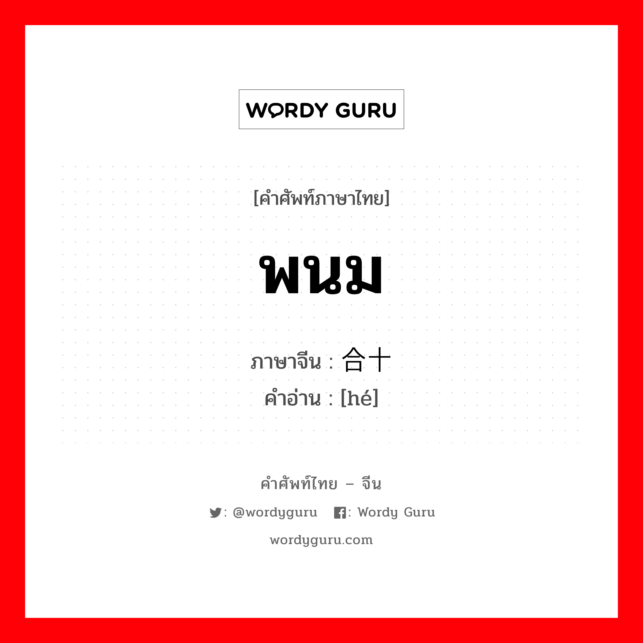 พนม ภาษาจีนคืออะไร, คำศัพท์ภาษาไทย - จีน พนม ภาษาจีน 合十 คำอ่าน [hé]