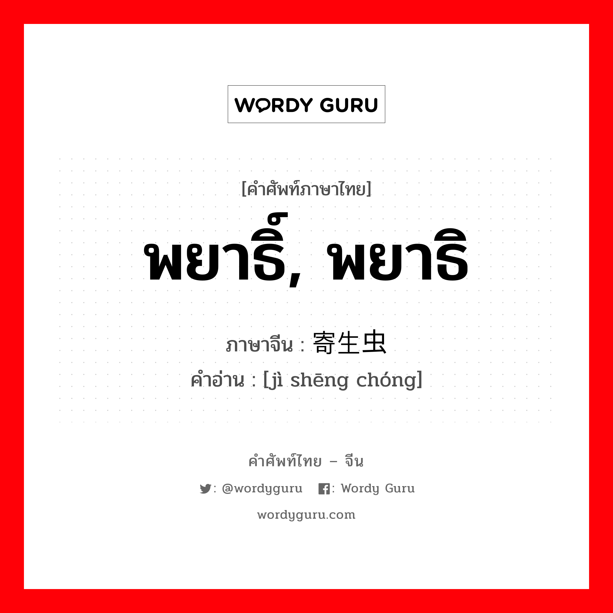 พยาธิ์, พยาธิ ภาษาจีนคืออะไร, คำศัพท์ภาษาไทย - จีน พยาธิ์, พยาธิ ภาษาจีน 寄生虫 คำอ่าน [jì shēng chóng]