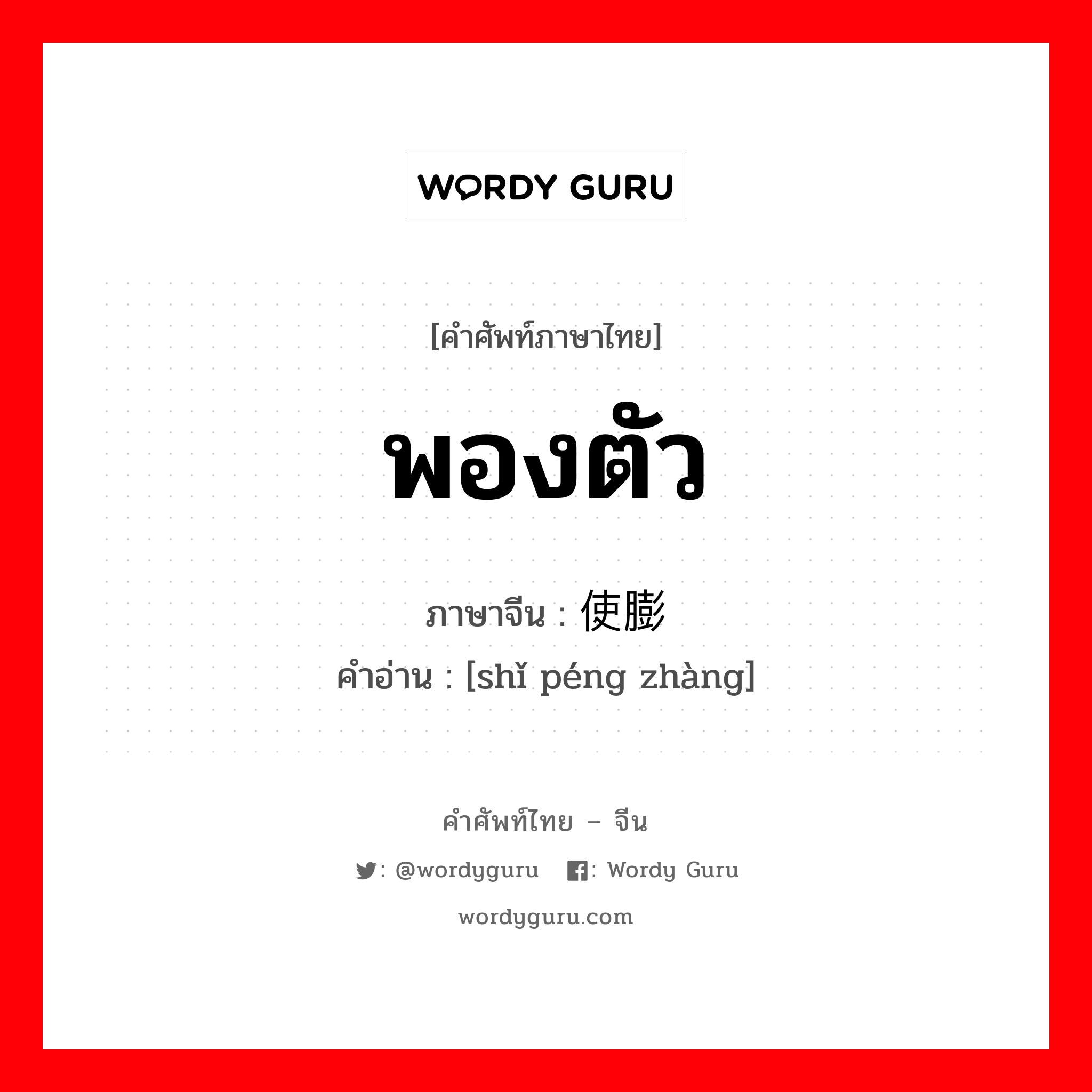 พองตัว ภาษาจีนคืออะไร, คำศัพท์ภาษาไทย - จีน พองตัว ภาษาจีน 使膨胀 คำอ่าน [shǐ péng zhàng]