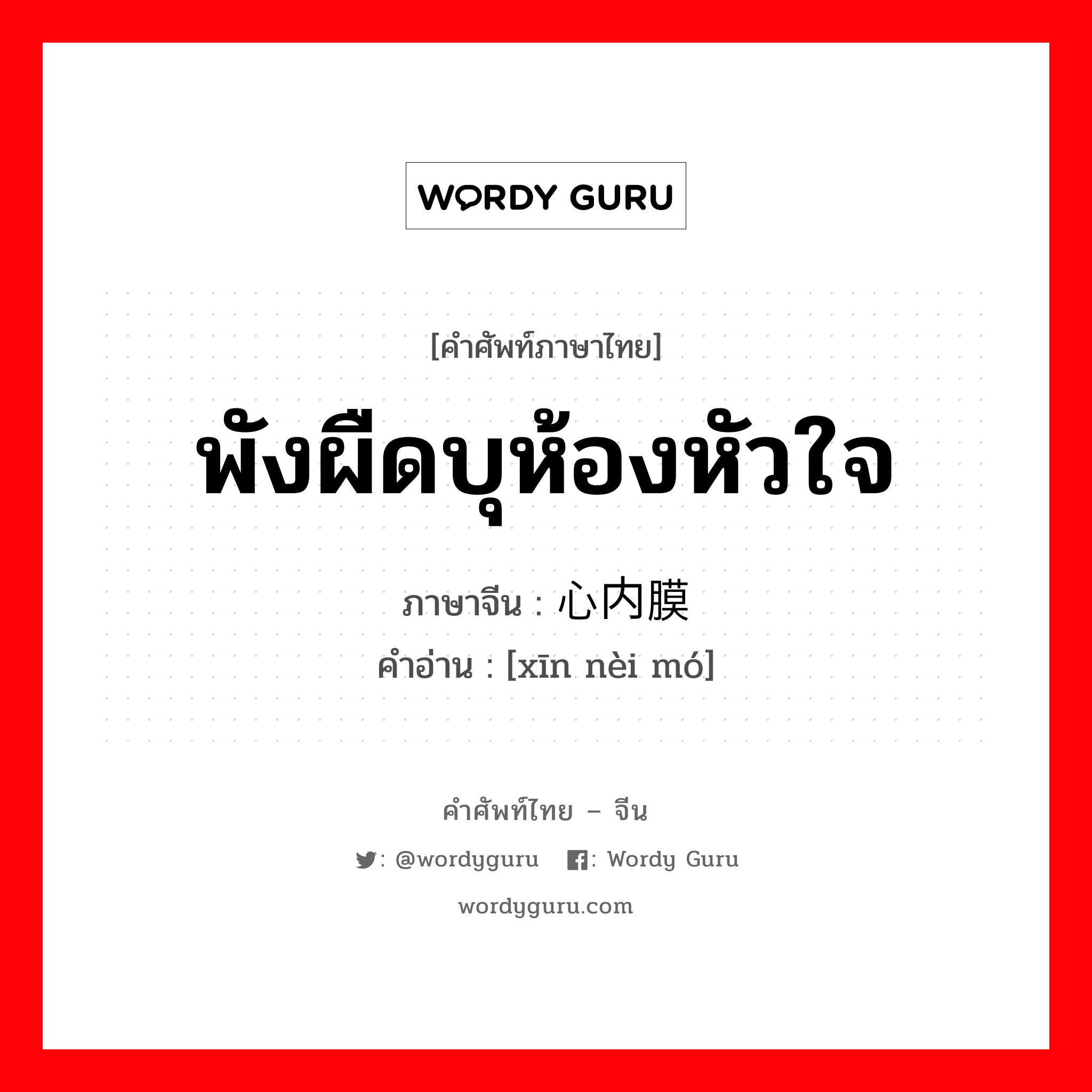 พังผืดบุห้องหัวใจ ภาษาจีนคืออะไร, คำศัพท์ภาษาไทย - จีน พังผืดบุห้องหัวใจ ภาษาจีน 心内膜 คำอ่าน [xīn nèi mó]