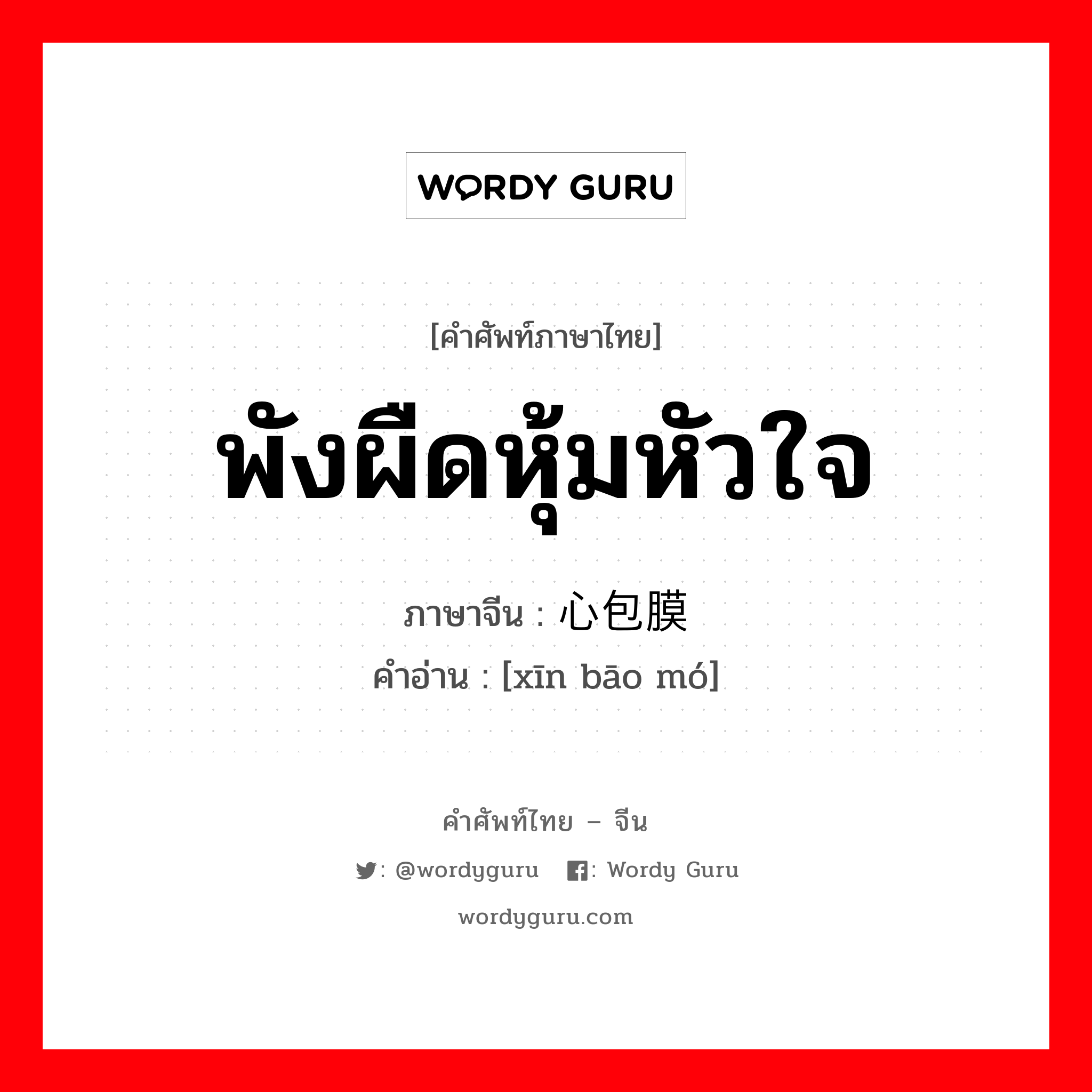 พังผืดหุ้มหัวใจ ภาษาจีนคืออะไร, คำศัพท์ภาษาไทย - จีน พังผืดหุ้มหัวใจ ภาษาจีน 心包膜 คำอ่าน [xīn bāo mó]