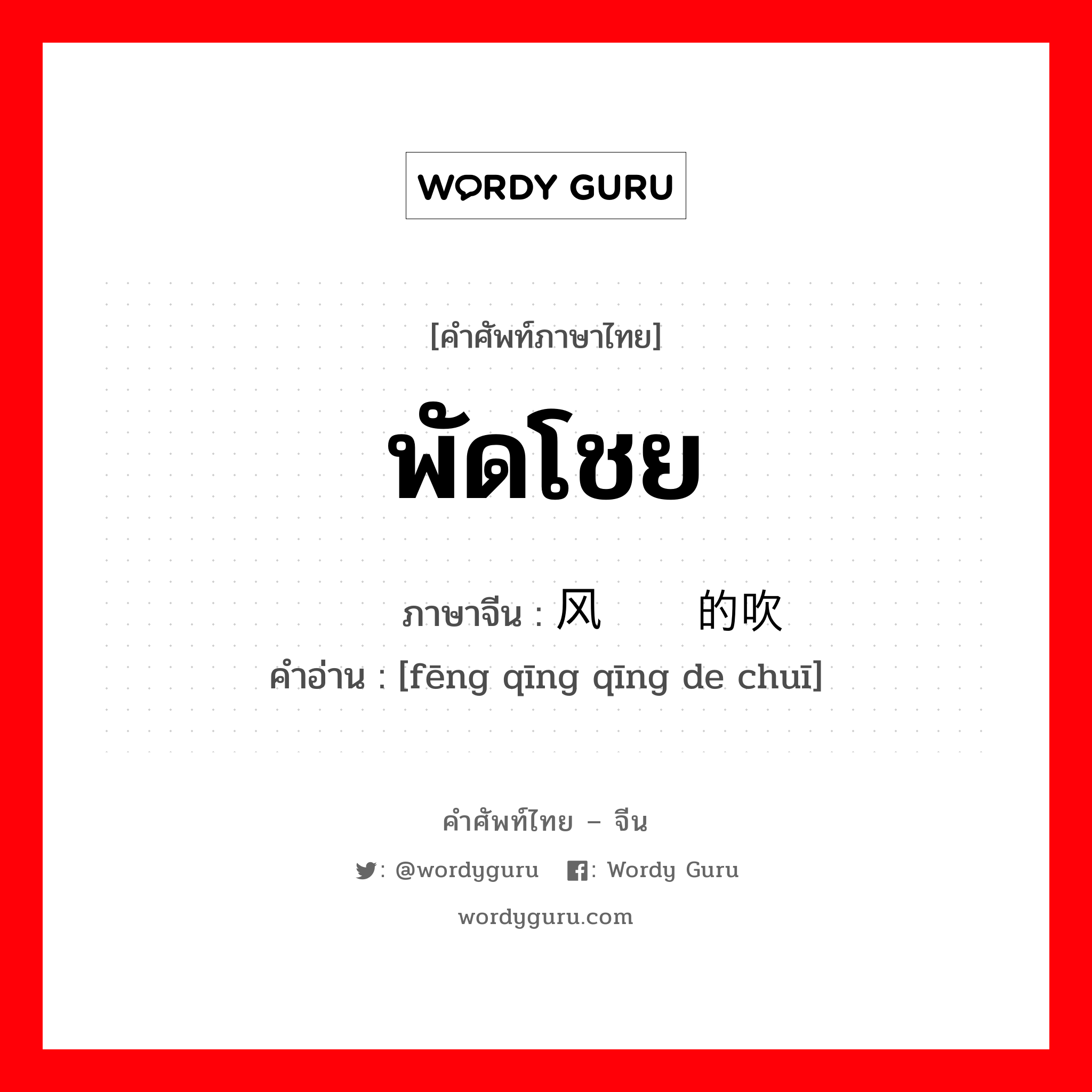 พัดโชย ภาษาจีนคืออะไร, คำศัพท์ภาษาไทย - จีน พัดโชย ภาษาจีน 风轻轻的吹 คำอ่าน [fēng qīng qīng de chuī]