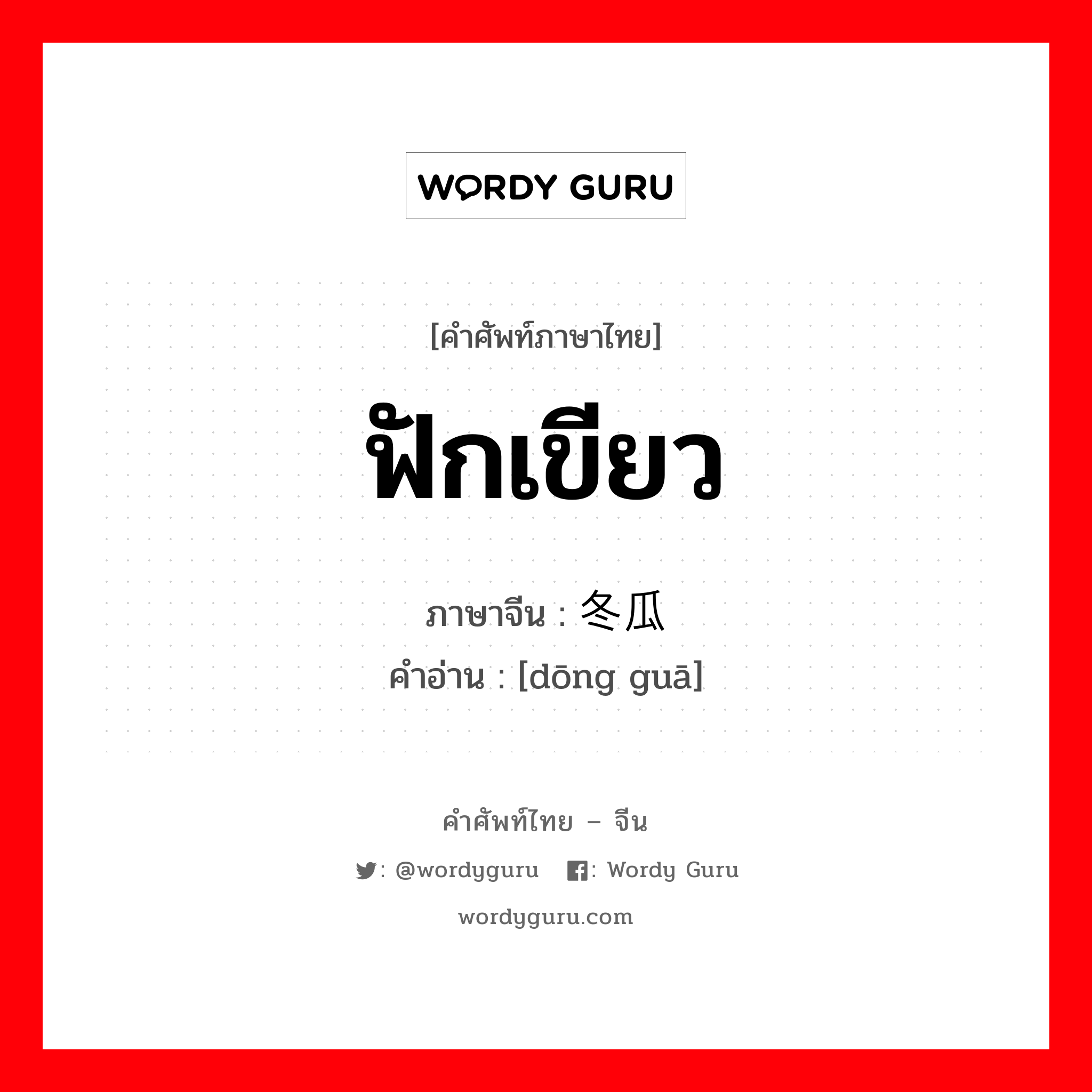 ฟักเขียว ภาษาจีนคืออะไร, คำศัพท์ภาษาไทย - จีน ฟักเขียว ภาษาจีน 冬瓜 คำอ่าน [dōng guā]