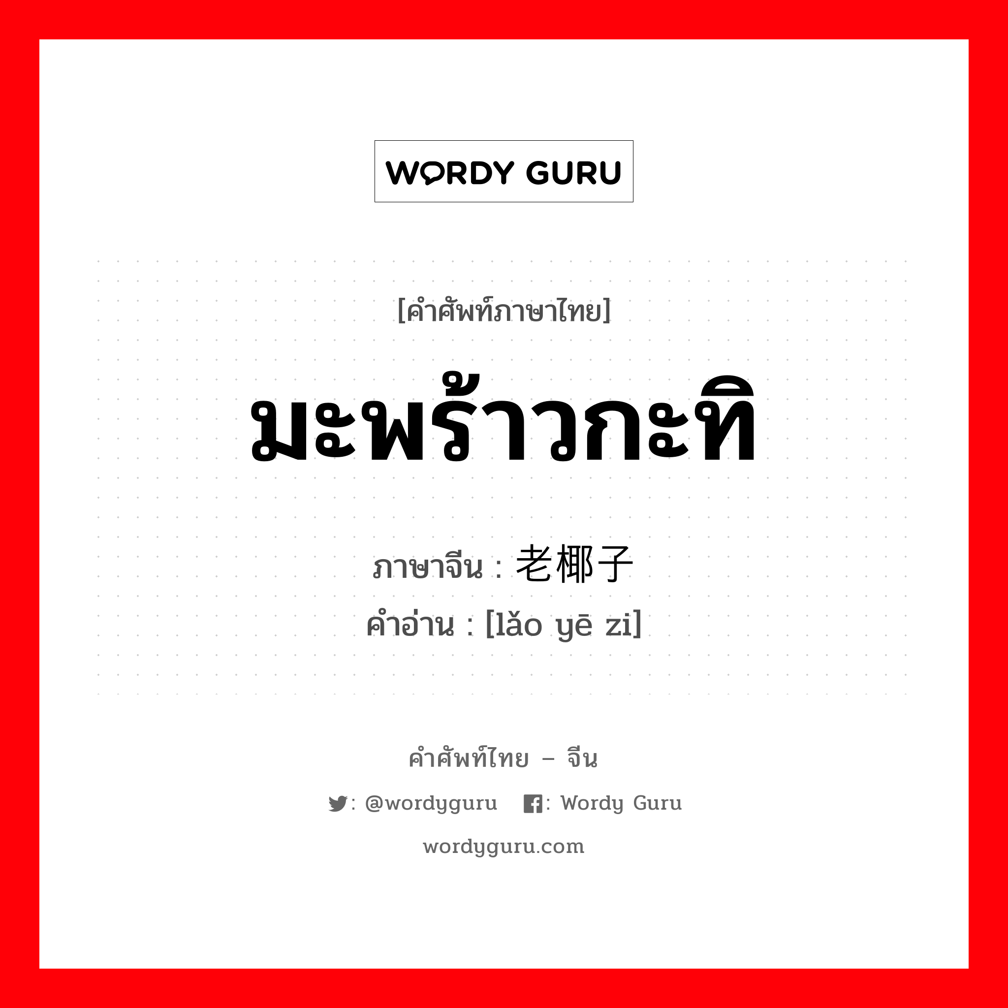 มะพร้าวกะทิ ภาษาจีนคืออะไร, คำศัพท์ภาษาไทย - จีน มะพร้าวกะทิ ภาษาจีน 老椰子 คำอ่าน [lǎo yē zi]