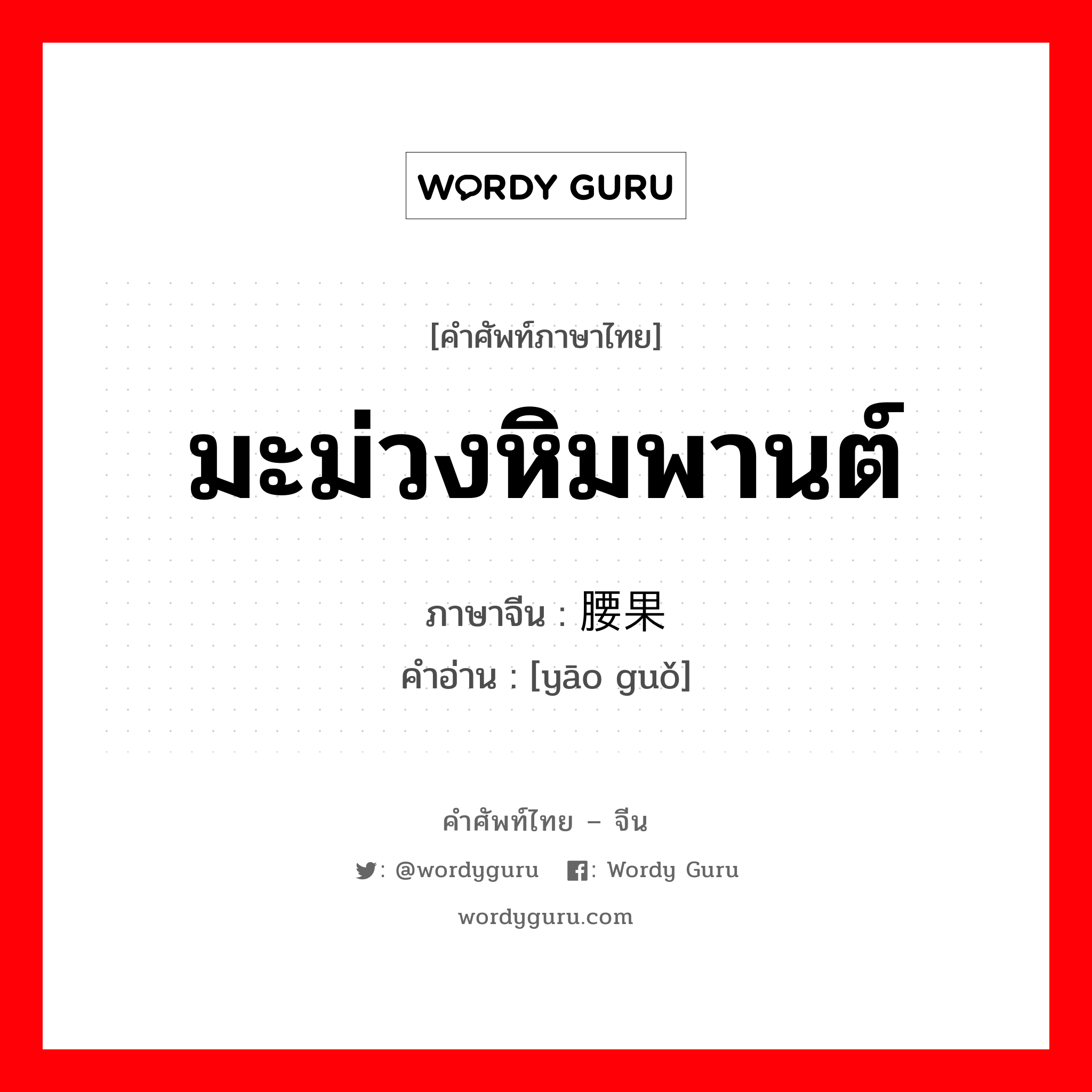 มะม่วงหิมพานต์ ภาษาจีนคืออะไร, คำศัพท์ภาษาไทย - จีน มะม่วงหิมพานต์ ภาษาจีน 腰果 คำอ่าน [yāo guǒ]