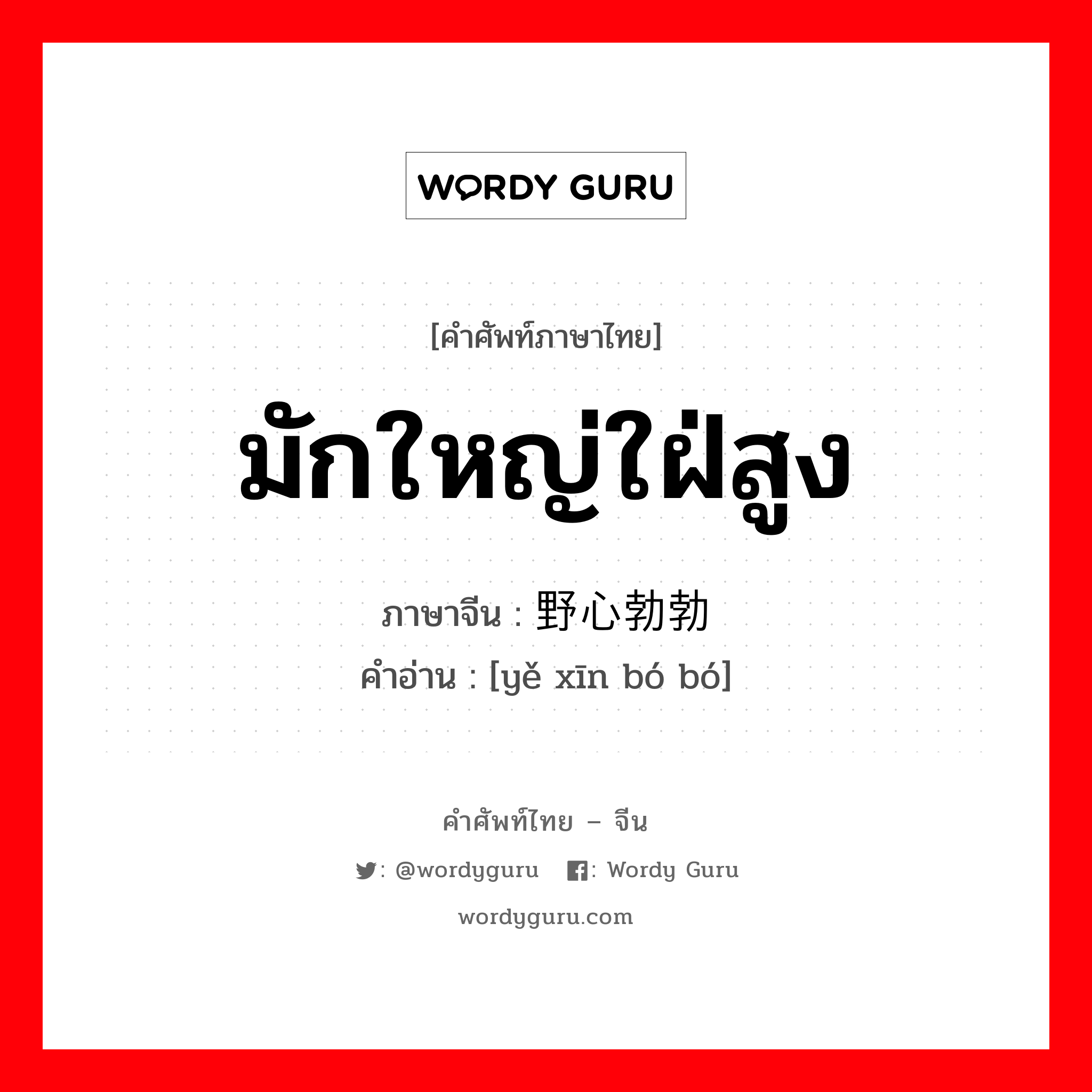 มักใหญ่ใฝ่สูง ภาษาจีนคืออะไร, คำศัพท์ภาษาไทย - จีน มักใหญ่ใฝ่สูง ภาษาจีน 野心勃勃 คำอ่าน [yě xīn bó bó]