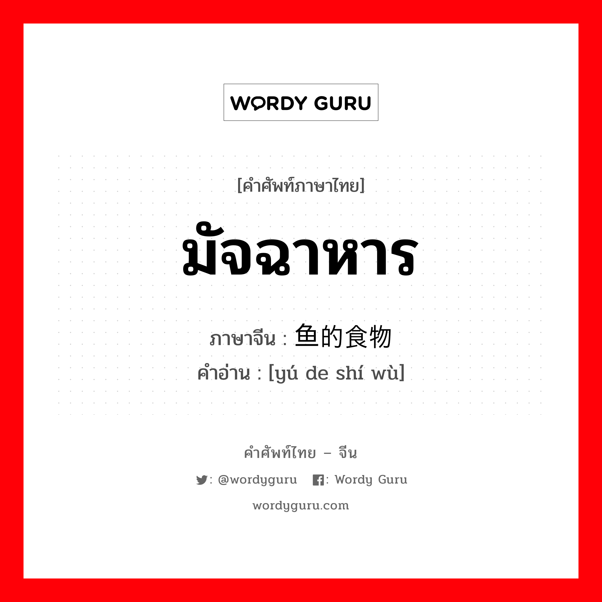 มัจฉาหาร ภาษาจีนคืออะไร, คำศัพท์ภาษาไทย - จีน มัจฉาหาร ภาษาจีน 鱼的食物 คำอ่าน [yú de shí wù]