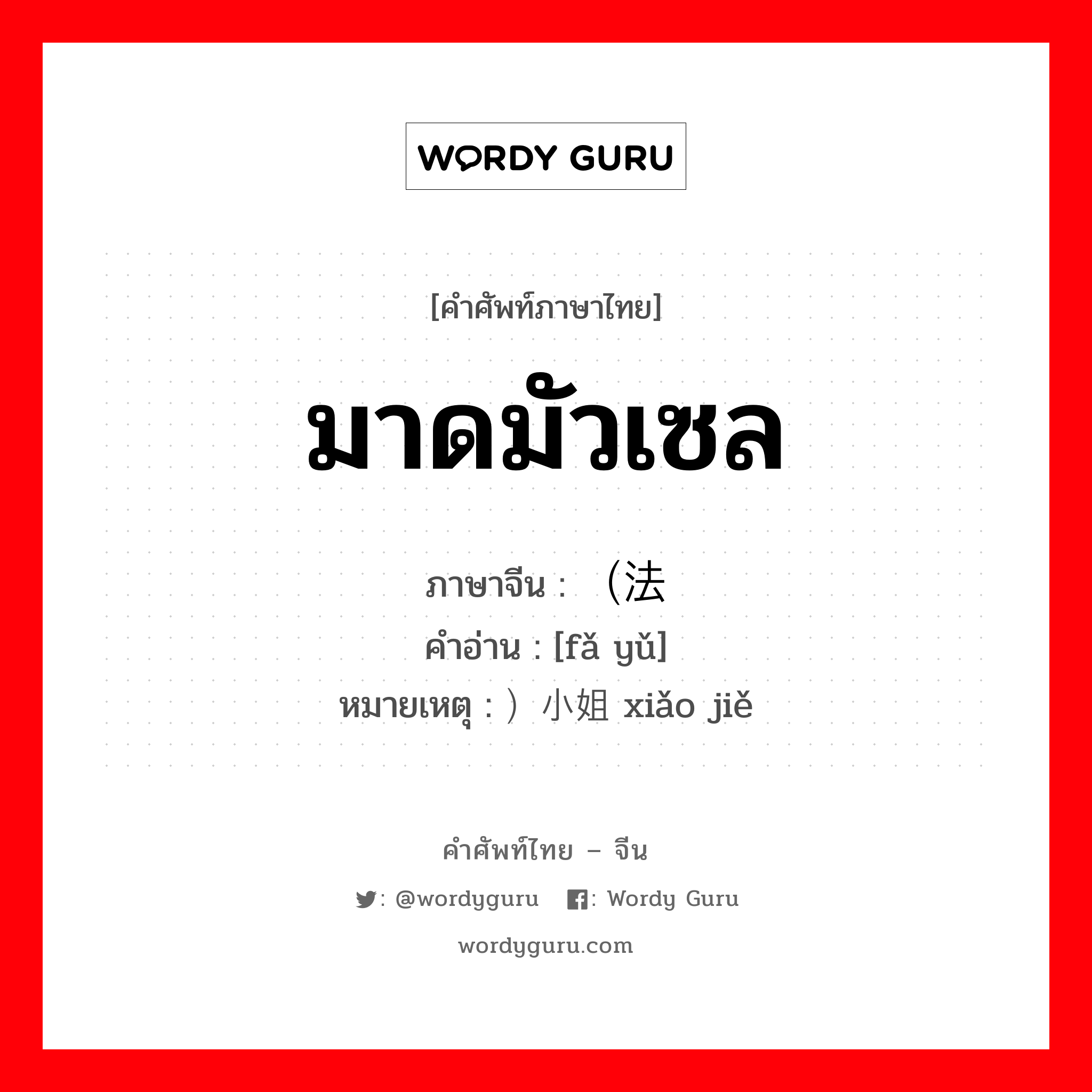 มาดมัวเซล ภาษาจีนคืออะไร, คำศัพท์ภาษาไทย - จีน มาดมัวเซล ภาษาจีน （法语 คำอ่าน [fǎ yǔ] หมายเหตุ ）小姐 xiǎo jiě