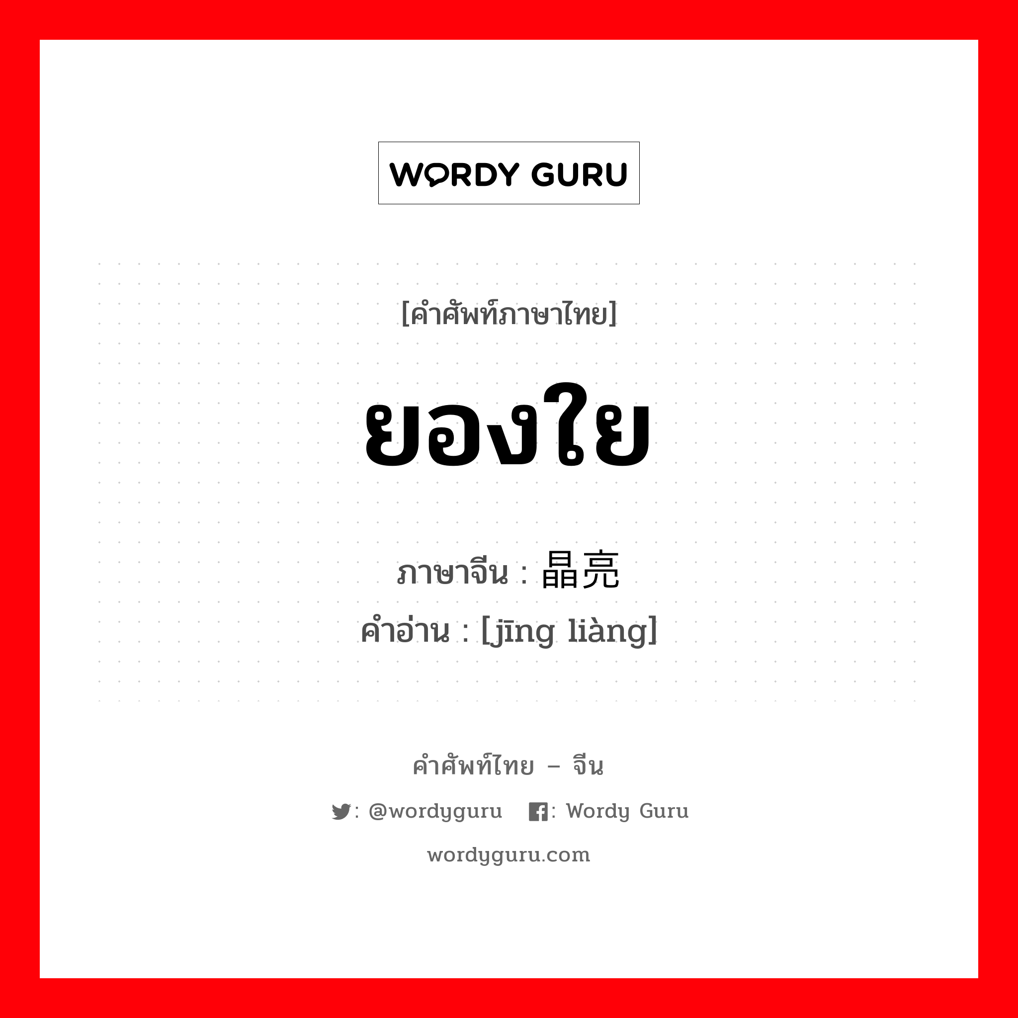 ยองใย ภาษาจีนคืออะไร, คำศัพท์ภาษาไทย - จีน ยองใย ภาษาจีน 晶亮 คำอ่าน [jīng liàng]