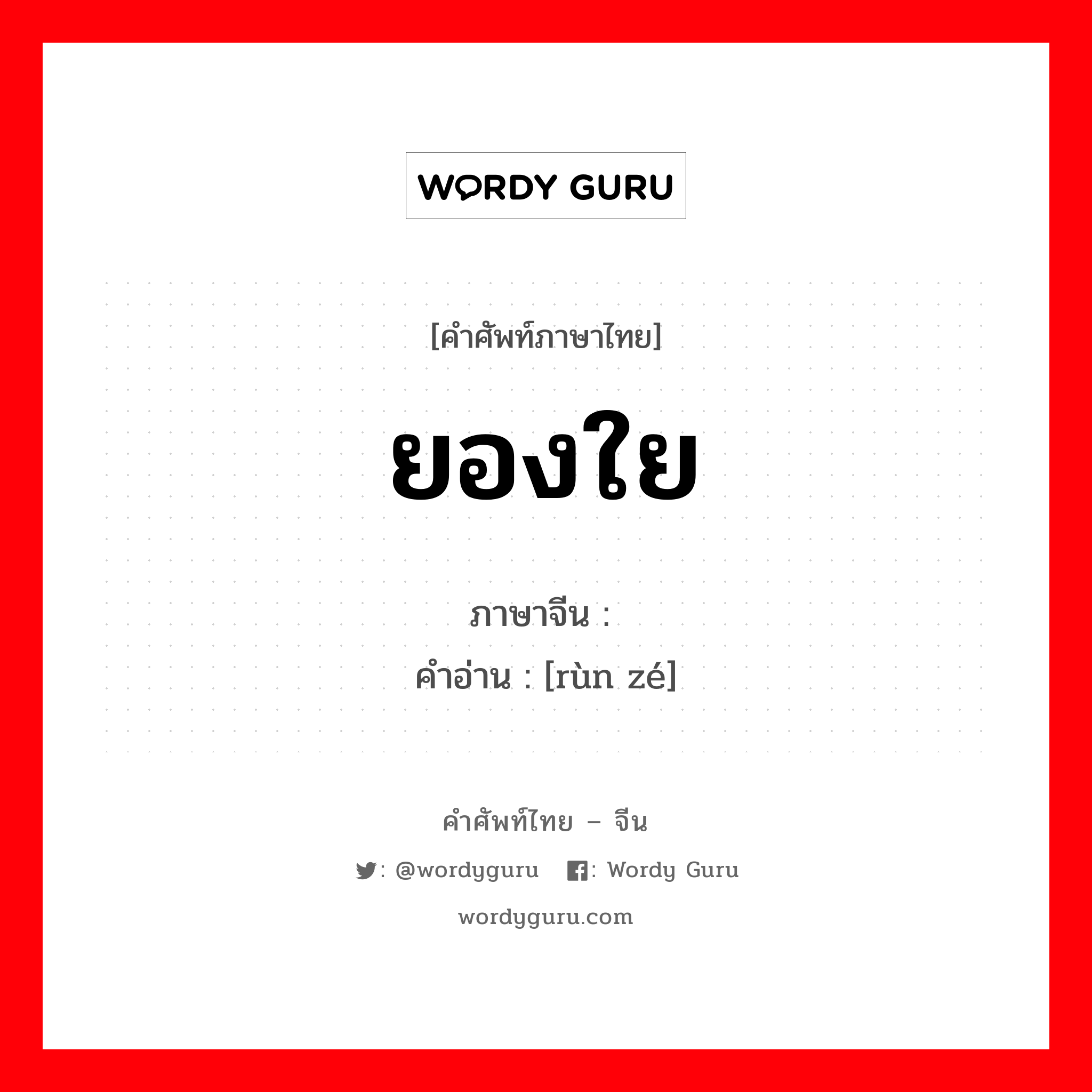 ยองใย ภาษาจีนคืออะไร, คำศัพท์ภาษาไทย - จีน ยองใย ภาษาจีน 润泽 คำอ่าน [rùn zé]