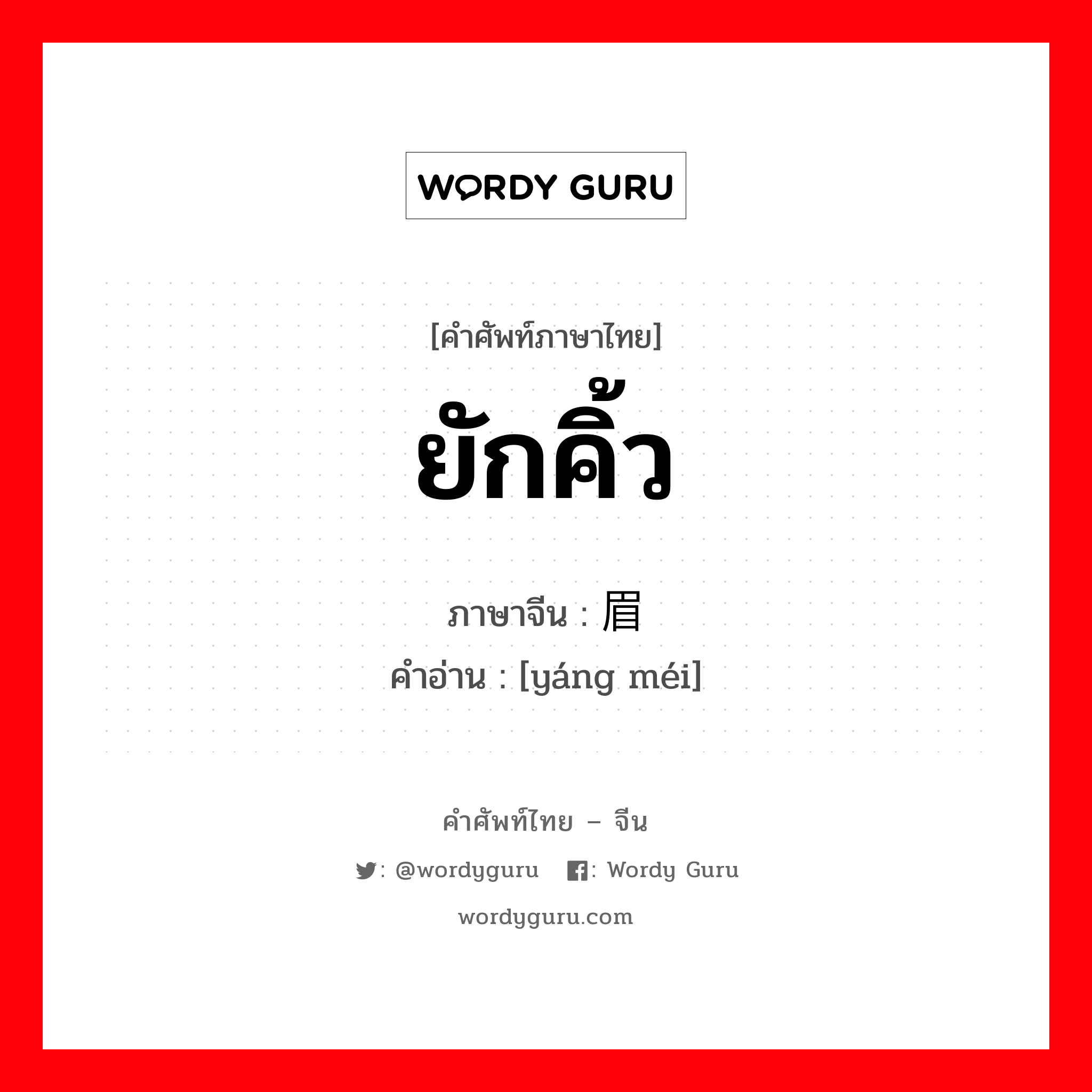 ยักคิ้ว ภาษาจีนคืออะไร, คำศัพท์ภาษาไทย - จีน ยักคิ้ว ภาษาจีน 扬眉 คำอ่าน [yáng méi]