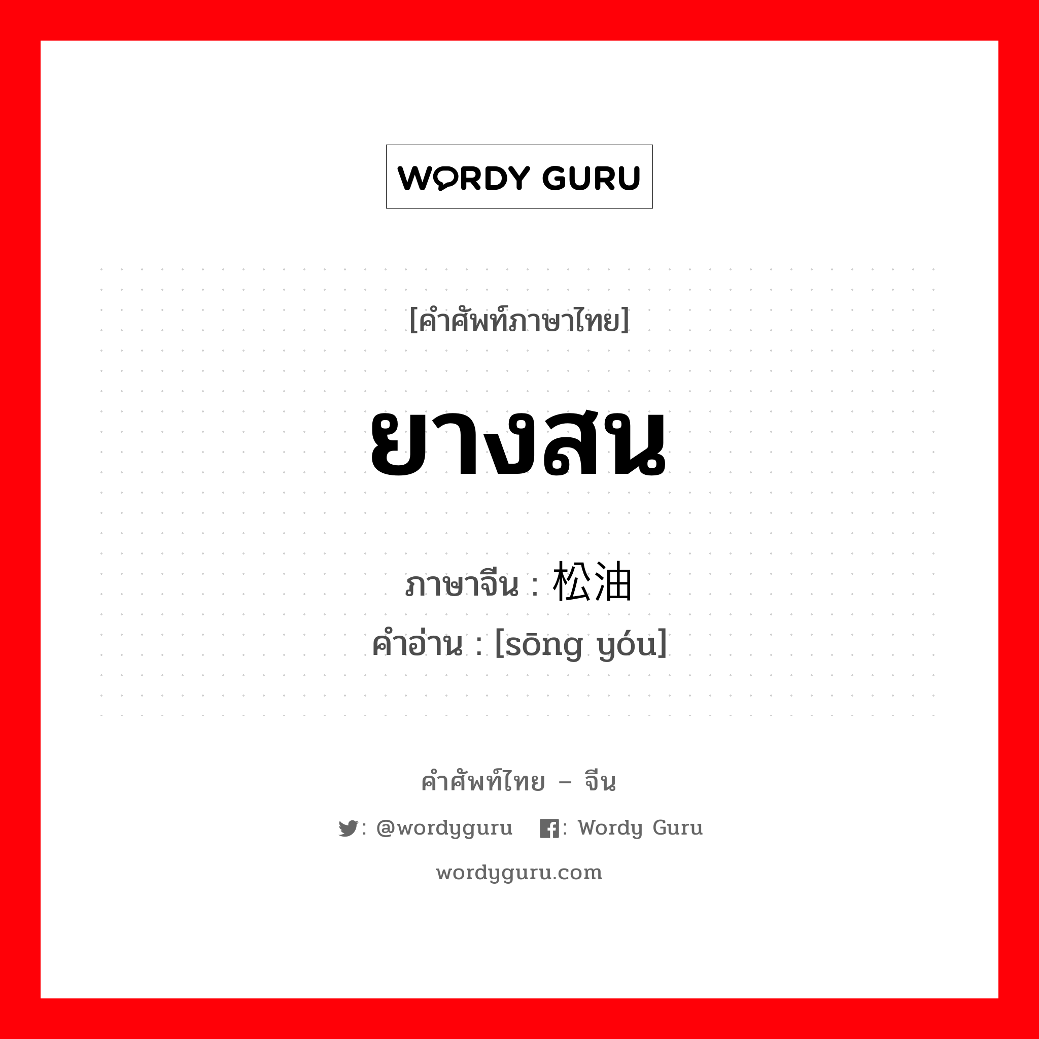 ยางสน ภาษาจีนคืออะไร, คำศัพท์ภาษาไทย - จีน ยางสน ภาษาจีน 松油 คำอ่าน [sōng yóu]