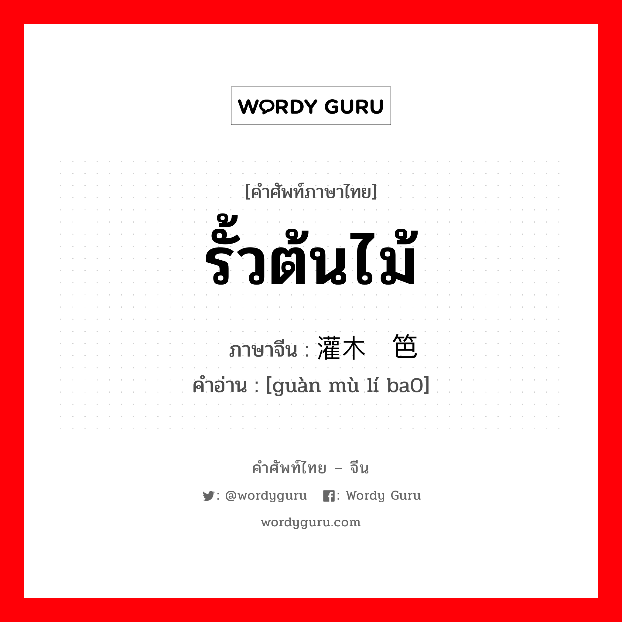 รั้วต้นไม้ ภาษาจีนคืออะไร, คำศัพท์ภาษาไทย - จีน รั้วต้นไม้ ภาษาจีน 灌木篱笆 คำอ่าน [guàn mù lí ba0]