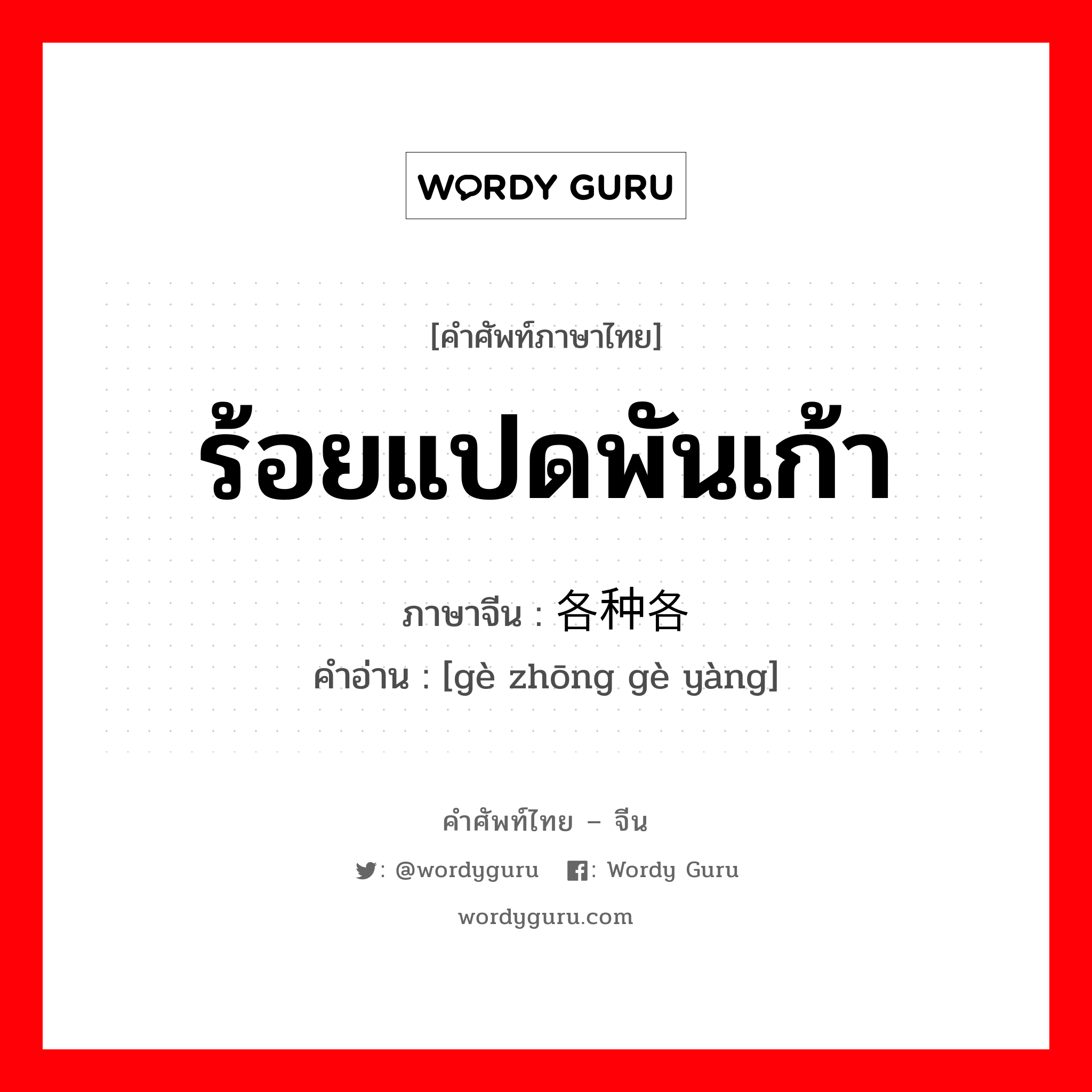 ร้อยแปดพันเก้า ภาษาจีนคืออะไร, คำศัพท์ภาษาไทย - จีน ร้อยแปดพันเก้า ภาษาจีน 各种各样 คำอ่าน [gè zhōng gè yàng]