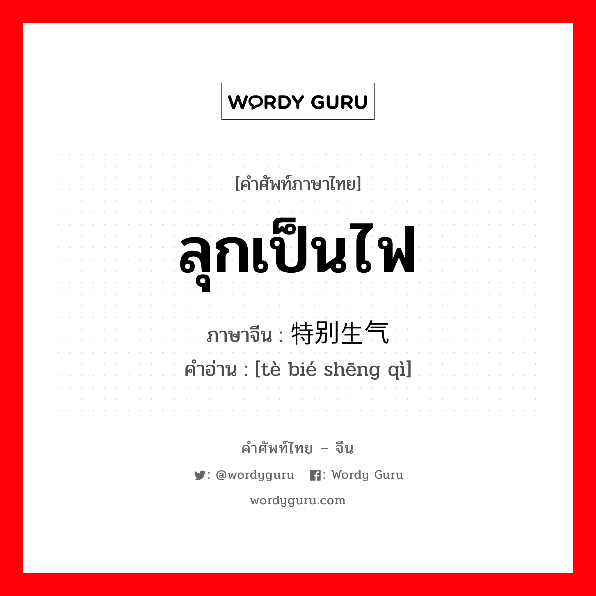 ลุกเป็นไฟ ภาษาจีนคืออะไร, คำศัพท์ภาษาไทย - จีน ลุกเป็นไฟ ภาษาจีน 特别生气 คำอ่าน [tè bié shēng qì]