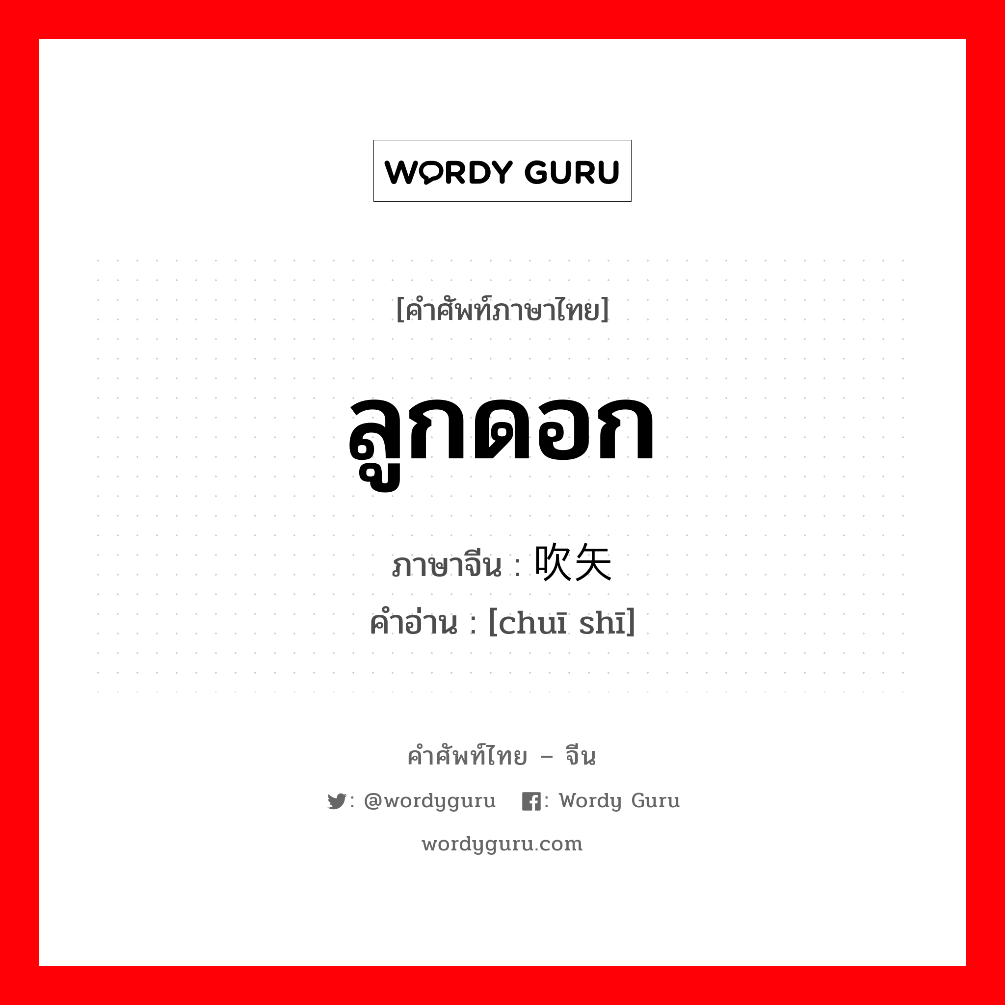 ลูกดอก ภาษาจีนคืออะไร, คำศัพท์ภาษาไทย - จีน ลูกดอก ภาษาจีน 吹矢 คำอ่าน [chuī shī]