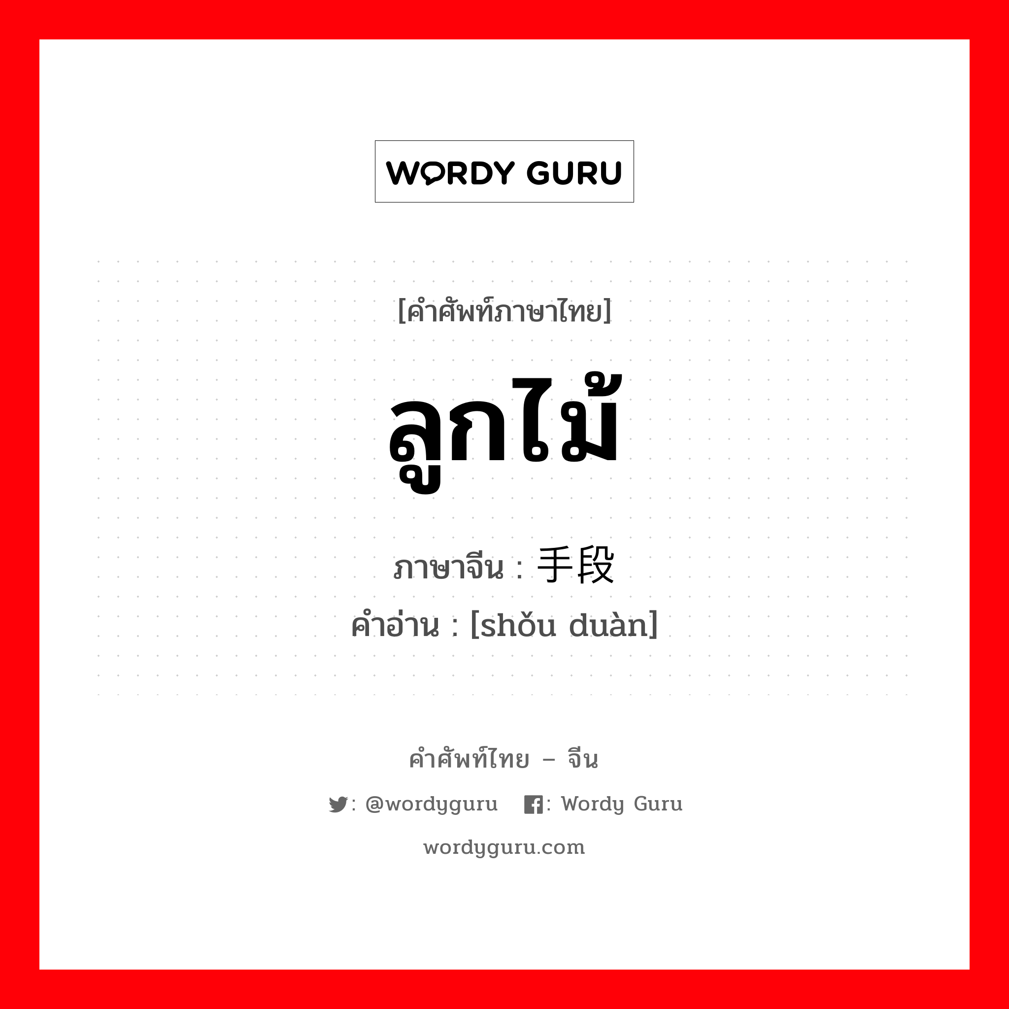 ลูกไม้ ภาษาจีนคืออะไร, คำศัพท์ภาษาไทย - จีน ลูกไม้ ภาษาจีน 手段 คำอ่าน [shǒu duàn]