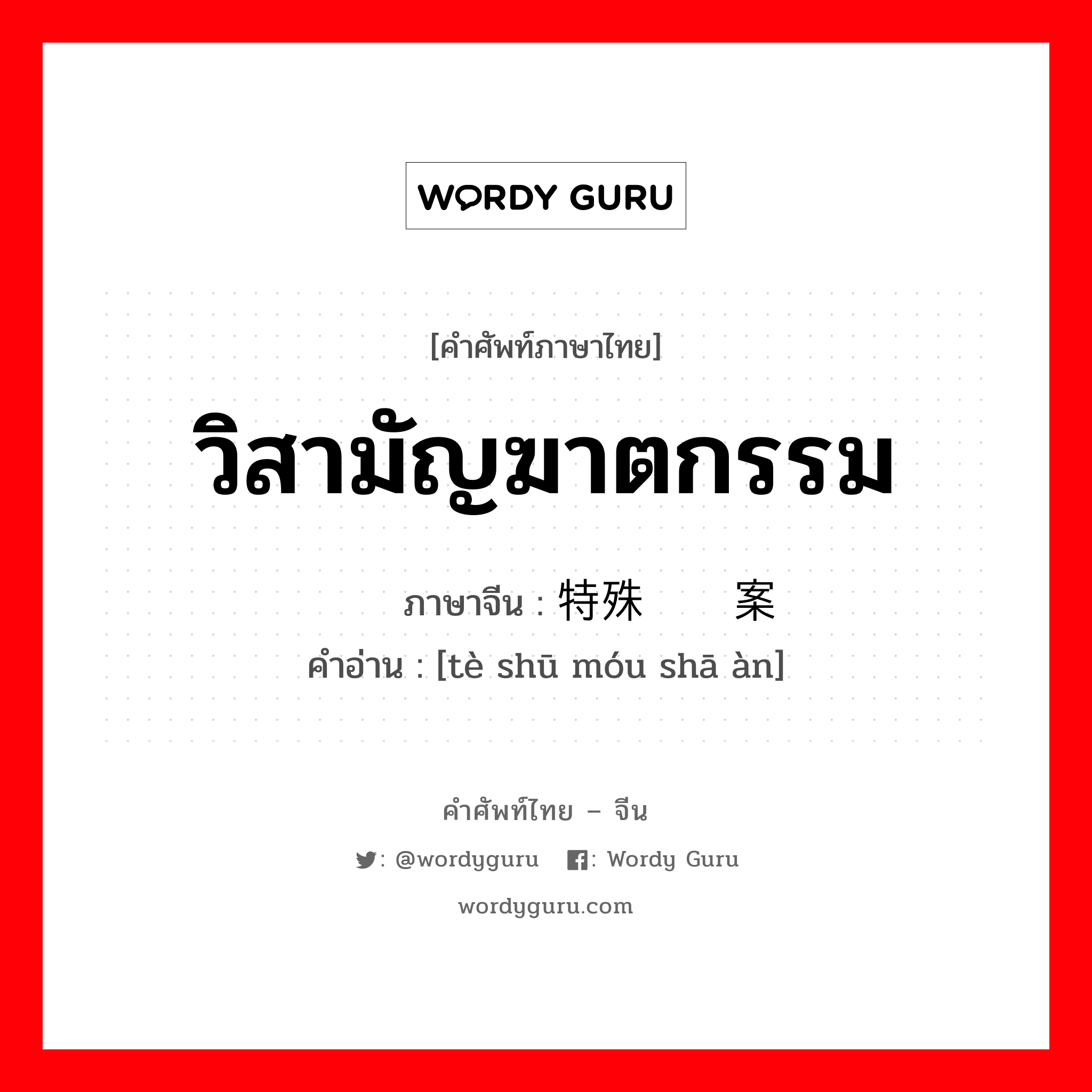 วิสามัญฆาตกรรม ภาษาจีนคืออะไร, คำศัพท์ภาษาไทย - จีน วิสามัญฆาตกรรม ภาษาจีน 特殊谋杀案 คำอ่าน [tè shū móu shā àn]